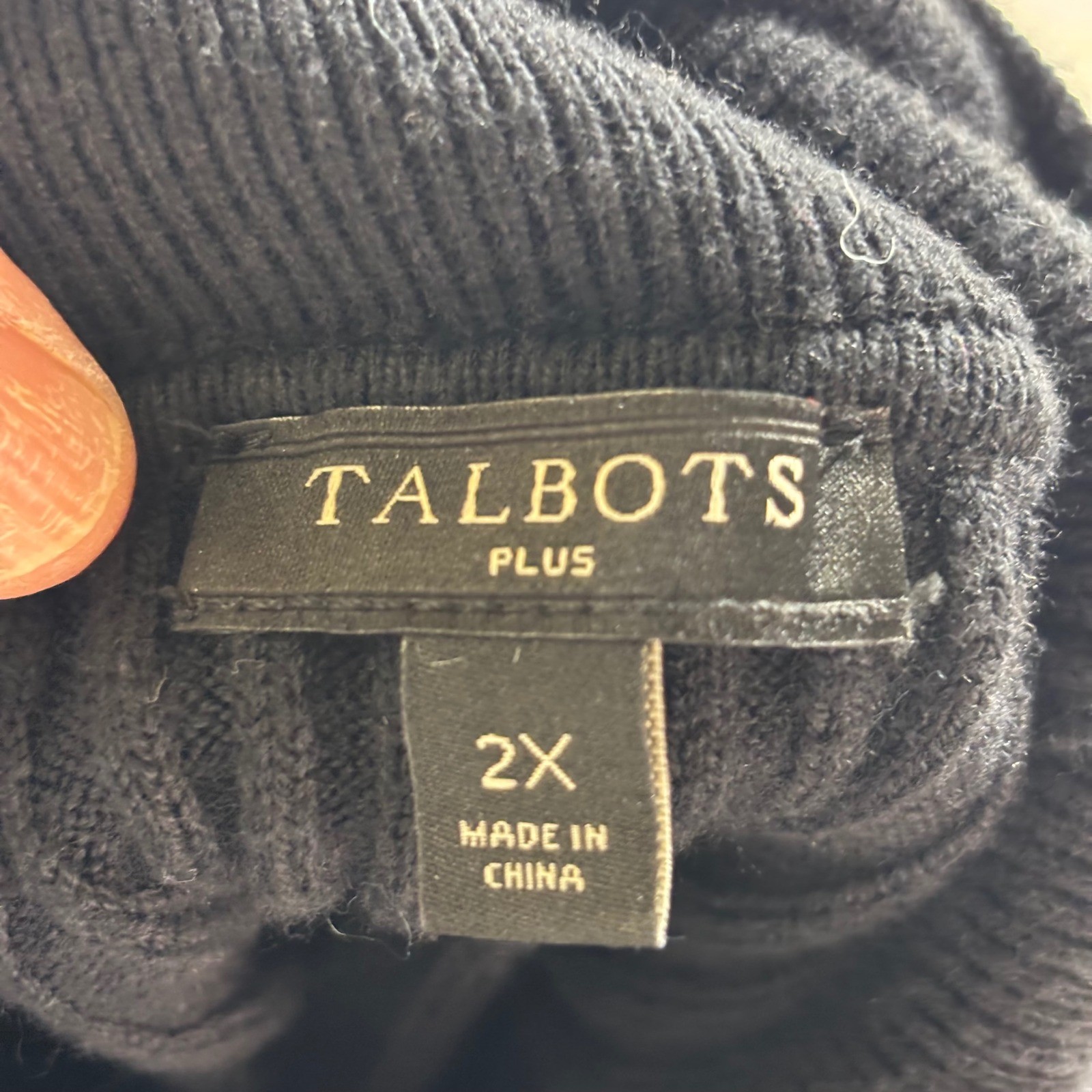 Talbots Plus 2X Turtleneck Sweater Black Button Ribbed Cuff Knit Top Classic