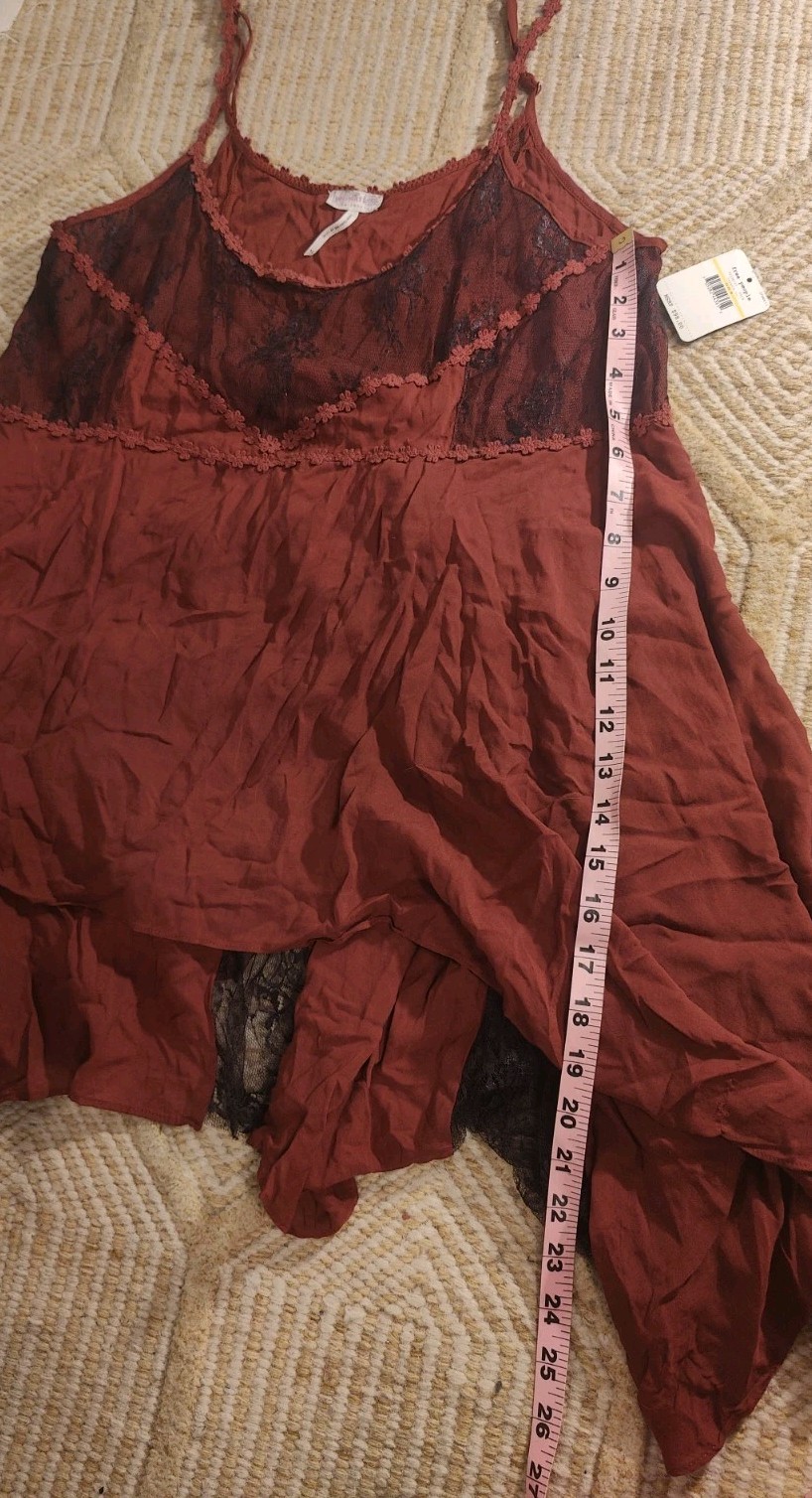 Deadstock NWT Free People Intimately Pieced Lace Slip Mini Dress Cayenne M Rare