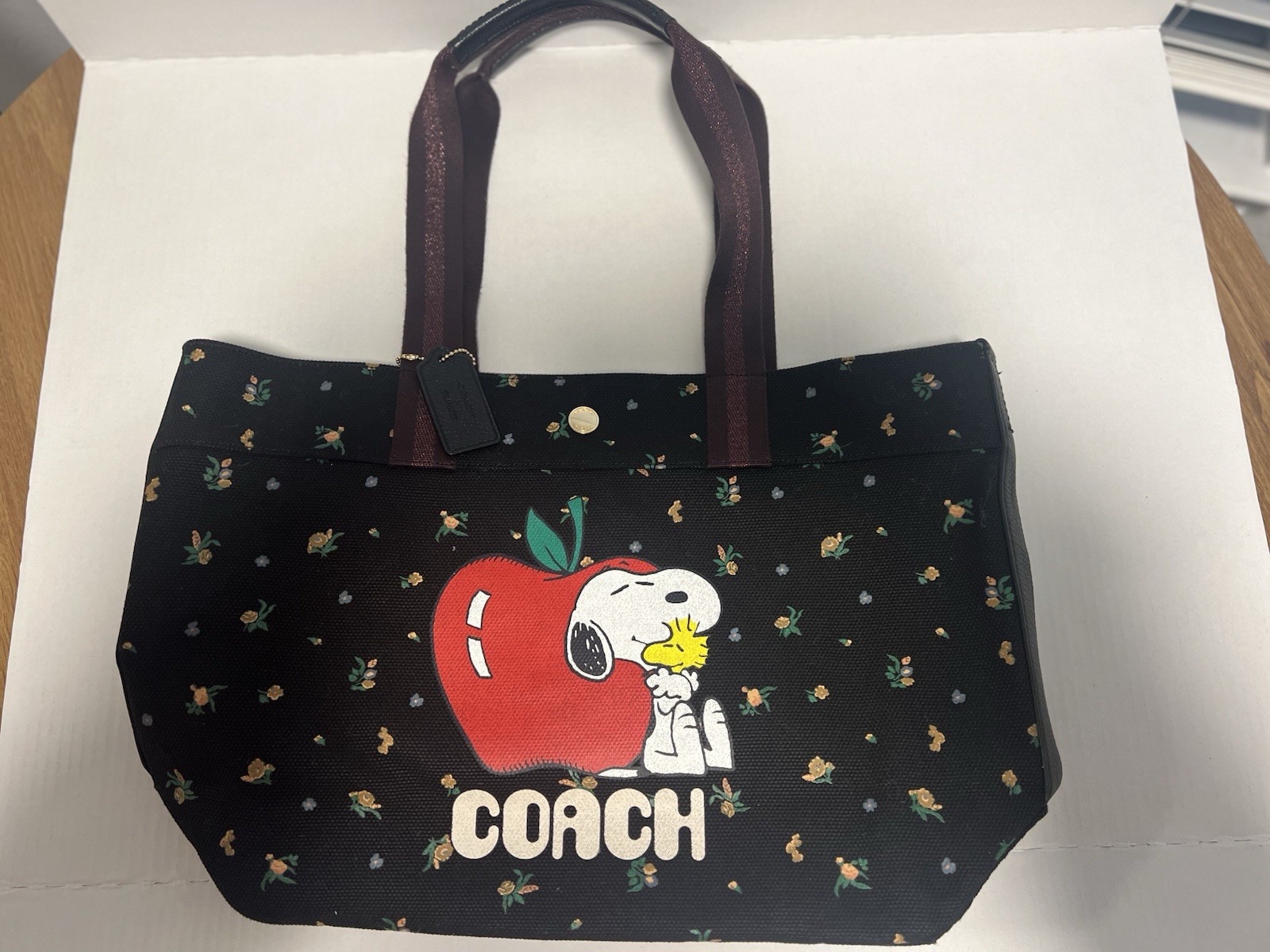 Coach X Peanuts Canvas Tote With Snoopy – Gold/Black Multi