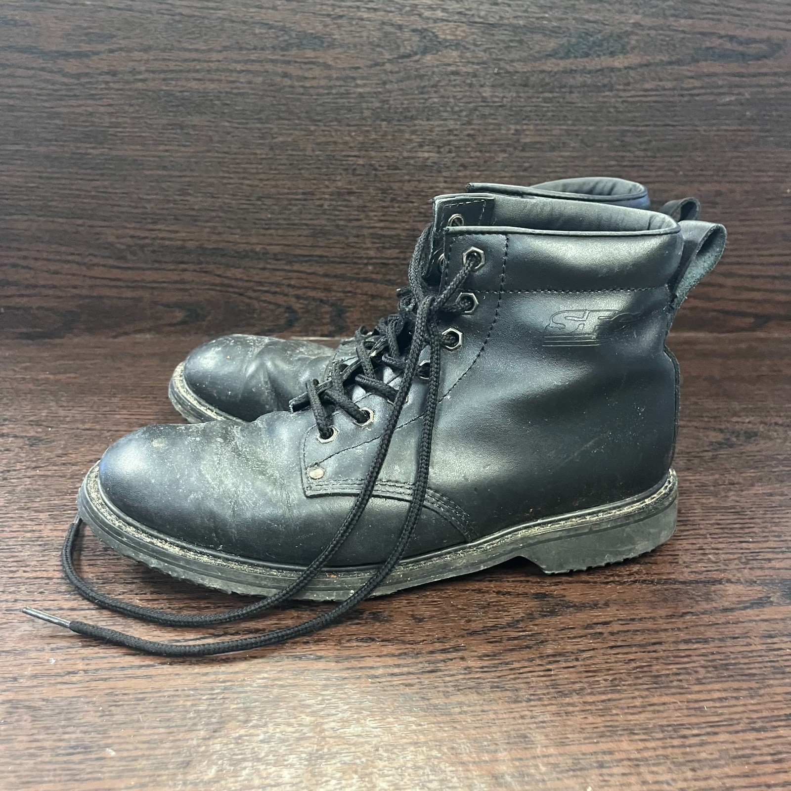 Shoes For Crews Men’s 8081 Work Boots Size 9 Black Leather Slip Resistant Safety