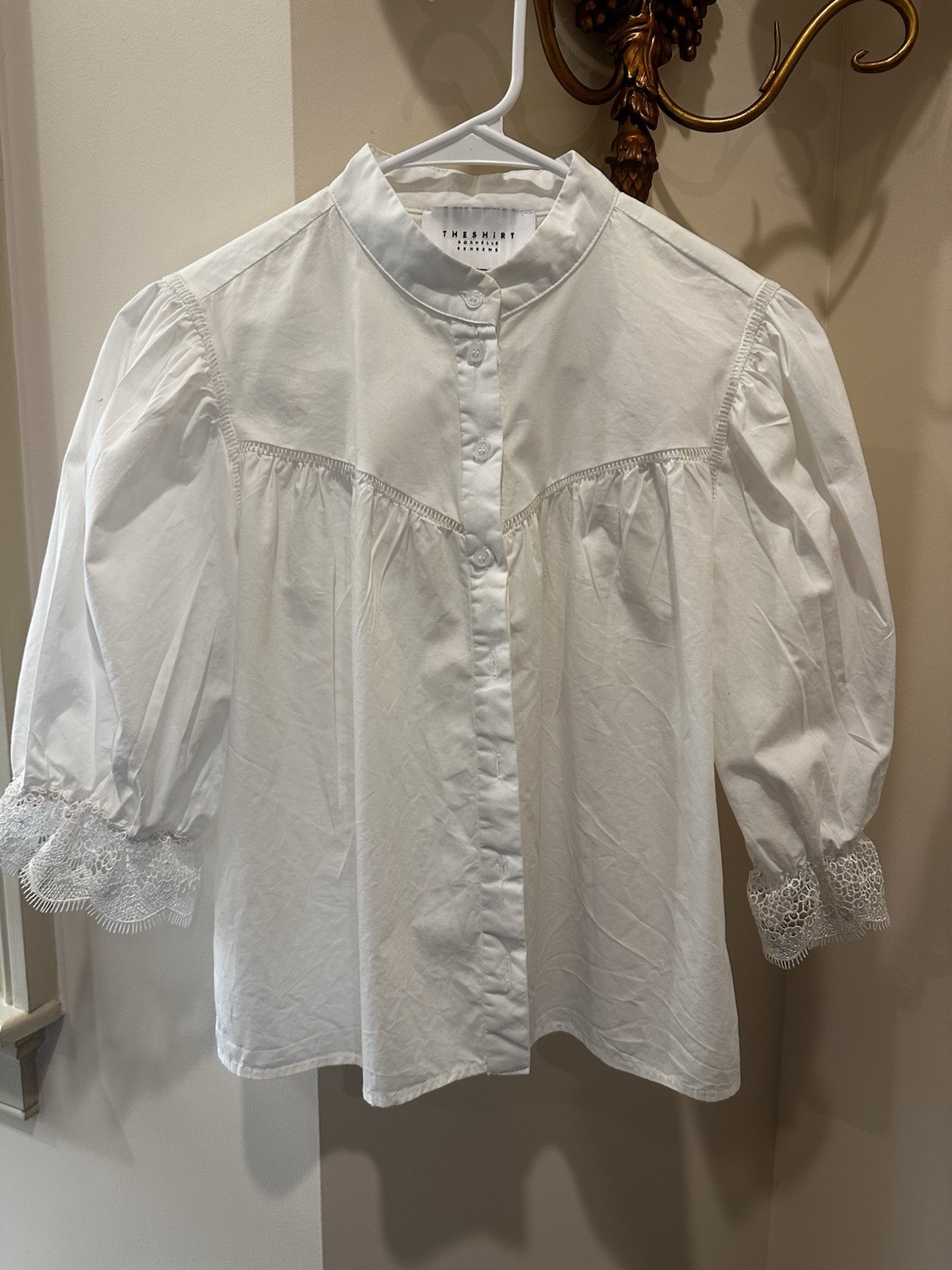 The Shirt By Rochelle Behrens White With Lace Trim Small