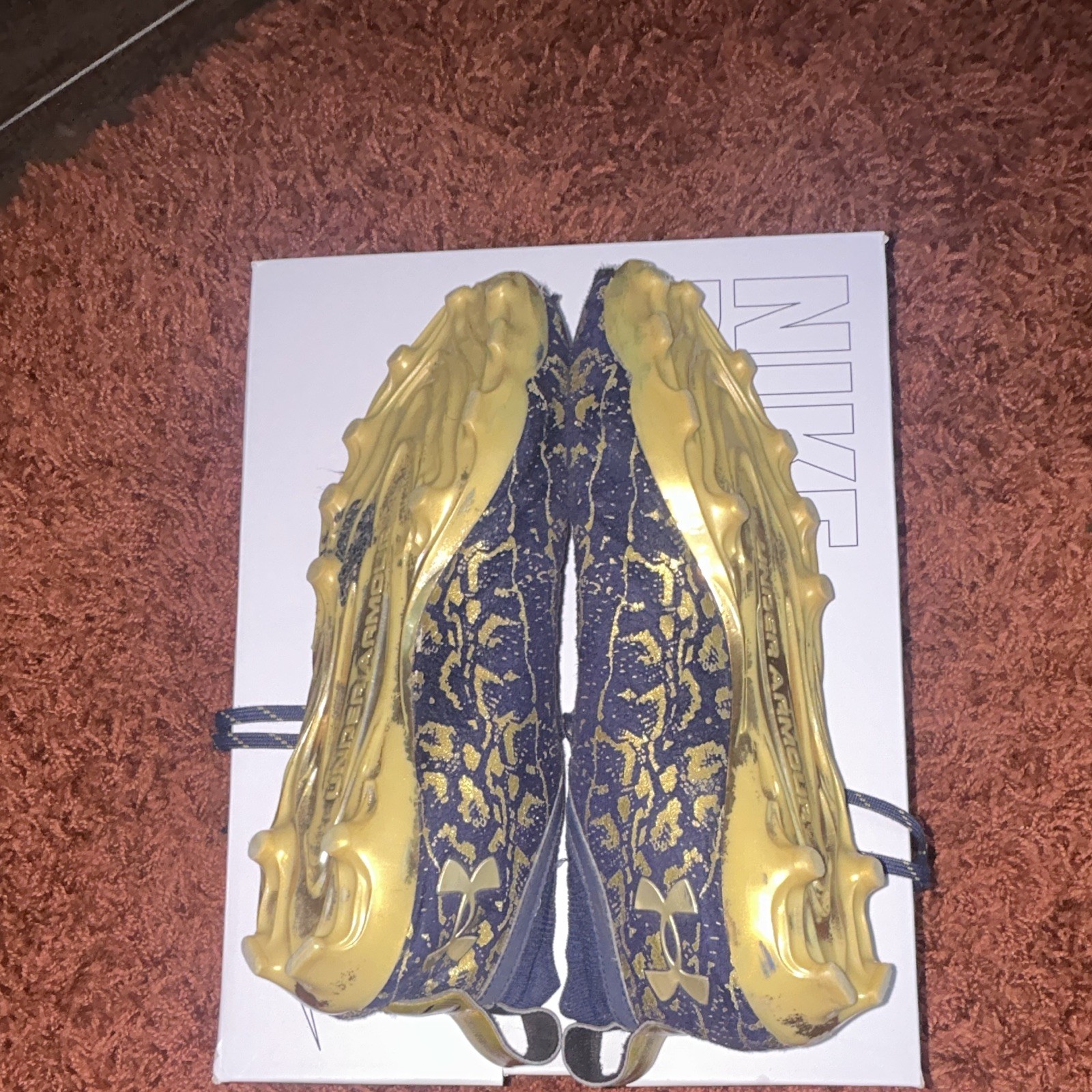 UA Spotlight Lux 2.0 size 12 Under Armour Men Blue/Gold Low Top Lace Up Cleats,