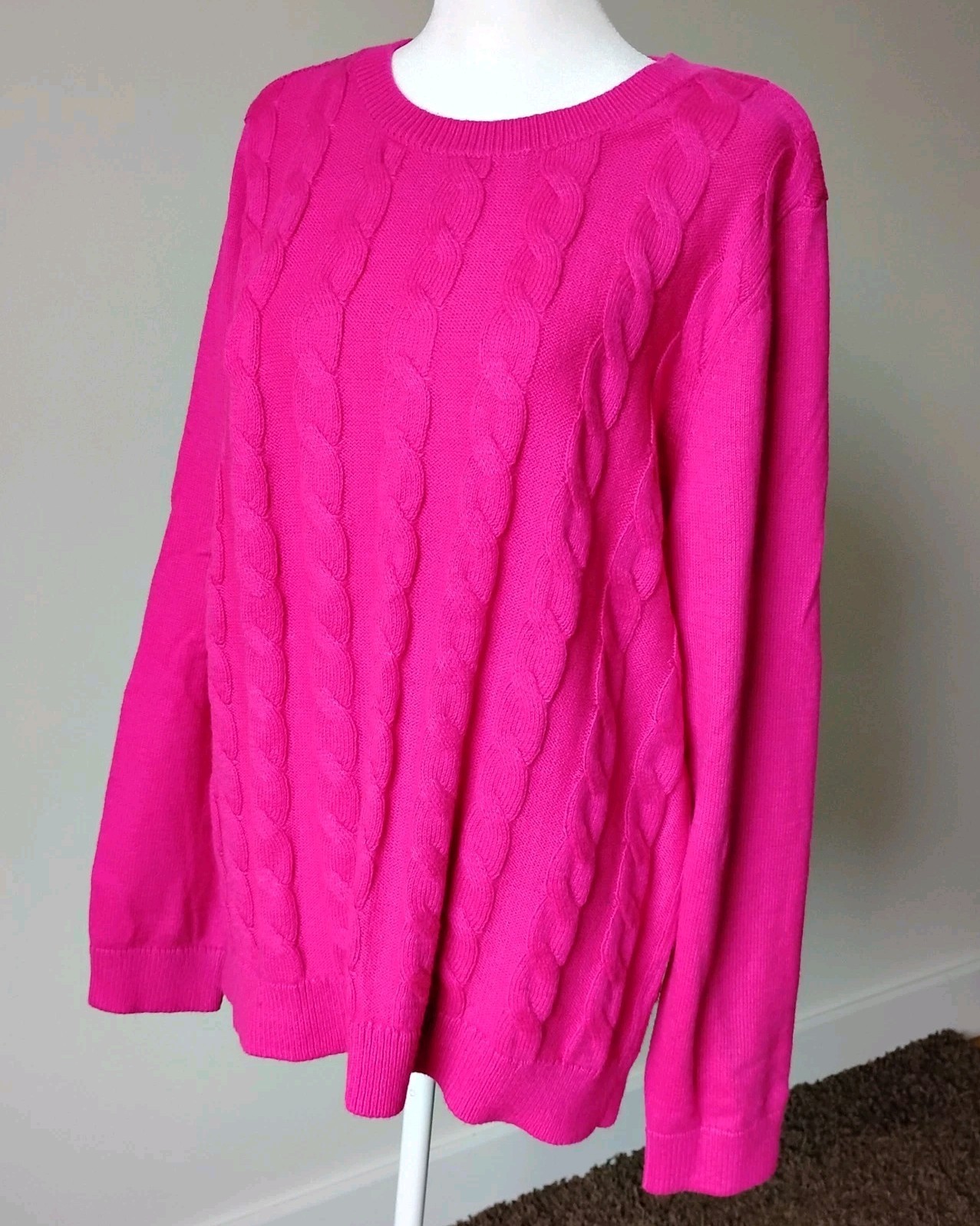 NWT Talbots Sz XL PINK Fushia Cable Knit Sweater Cotton Blend SOFT
