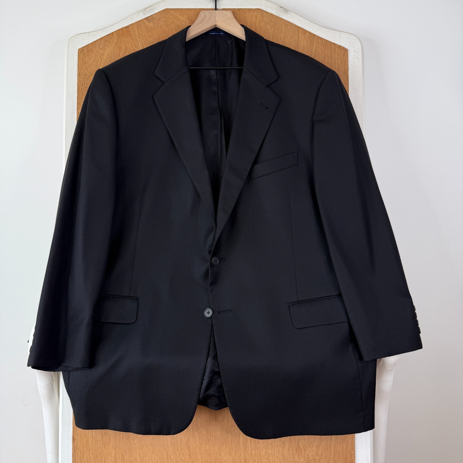 Joseph Abboud Suit Mens 46R Black 2 Button Loro Piana Wool Pants 40×27 Flat