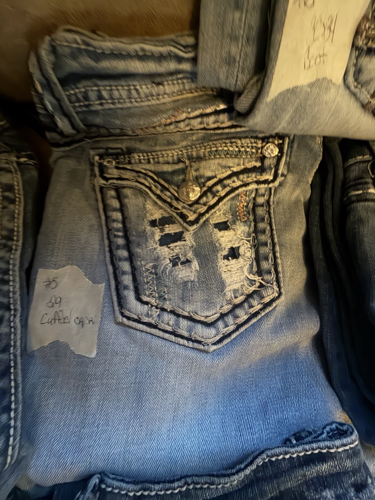 Women’s Blue Medium Wash Bootcut Denim Jeans Embroidered 5-Pocket Cotton Blend