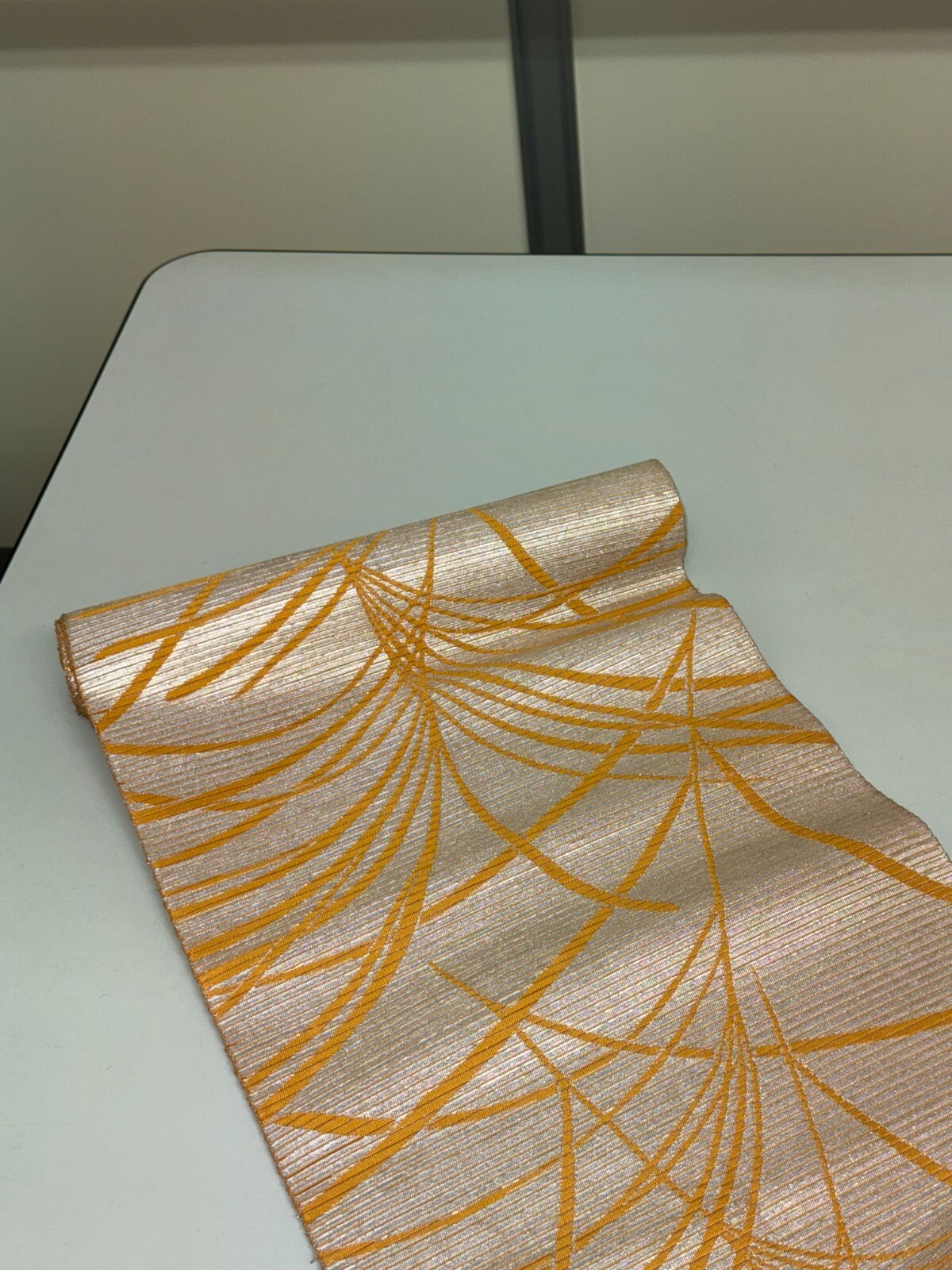 Japanese Vintage Kimono BOLT FABRIC cloth Silk Yellow Cut Sales 35.4×11.8in