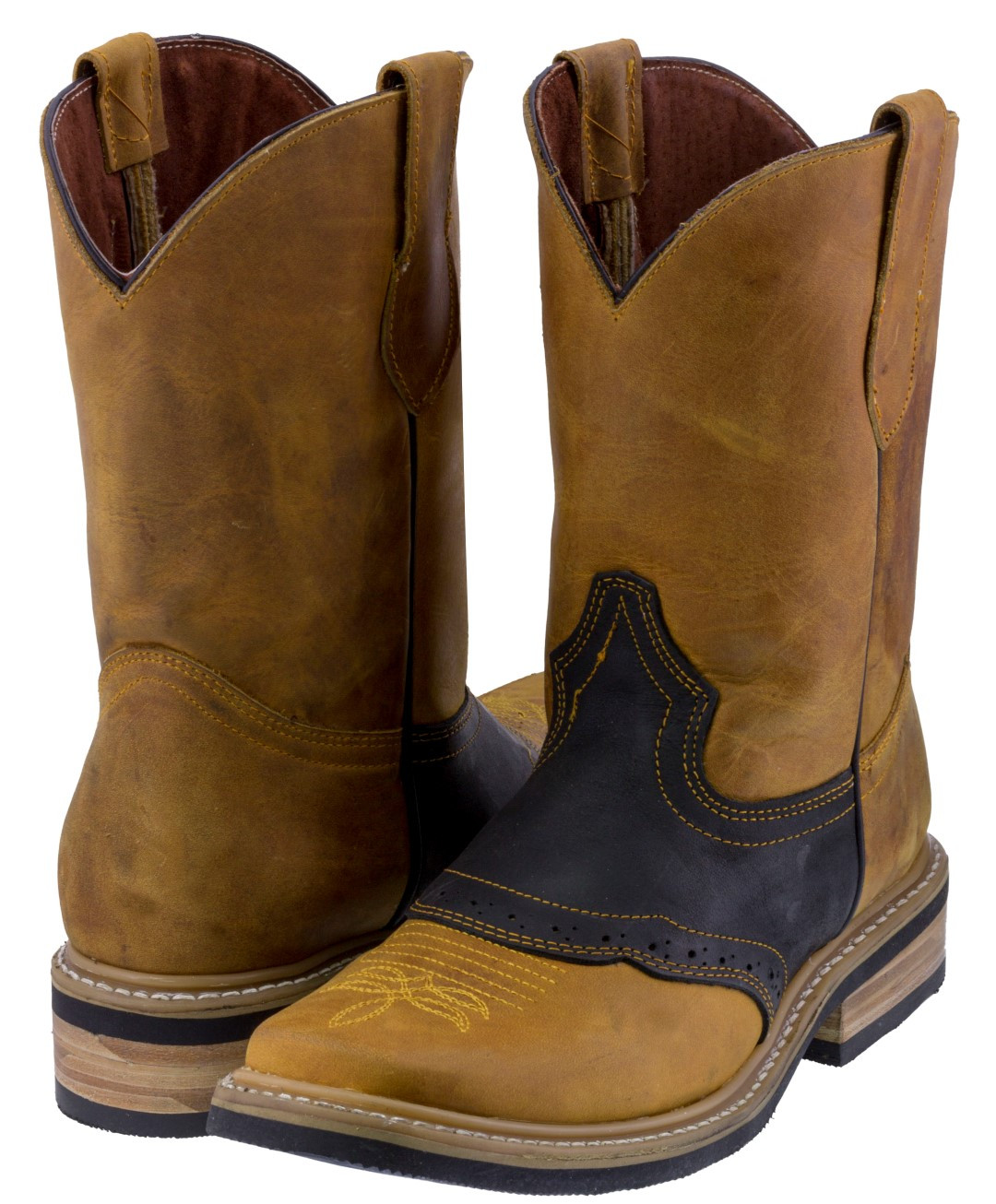 Mens Western Leather Boots Honey Brown Solid Two Tone Rodeo Wear Size 10.5-13