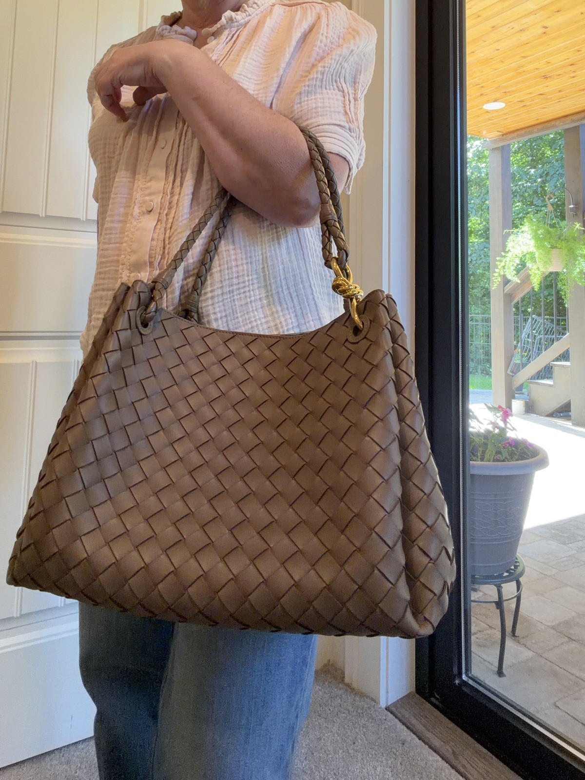Bottega Veneta Intrecciato Large Parachute Shoulder Bag Pinecone