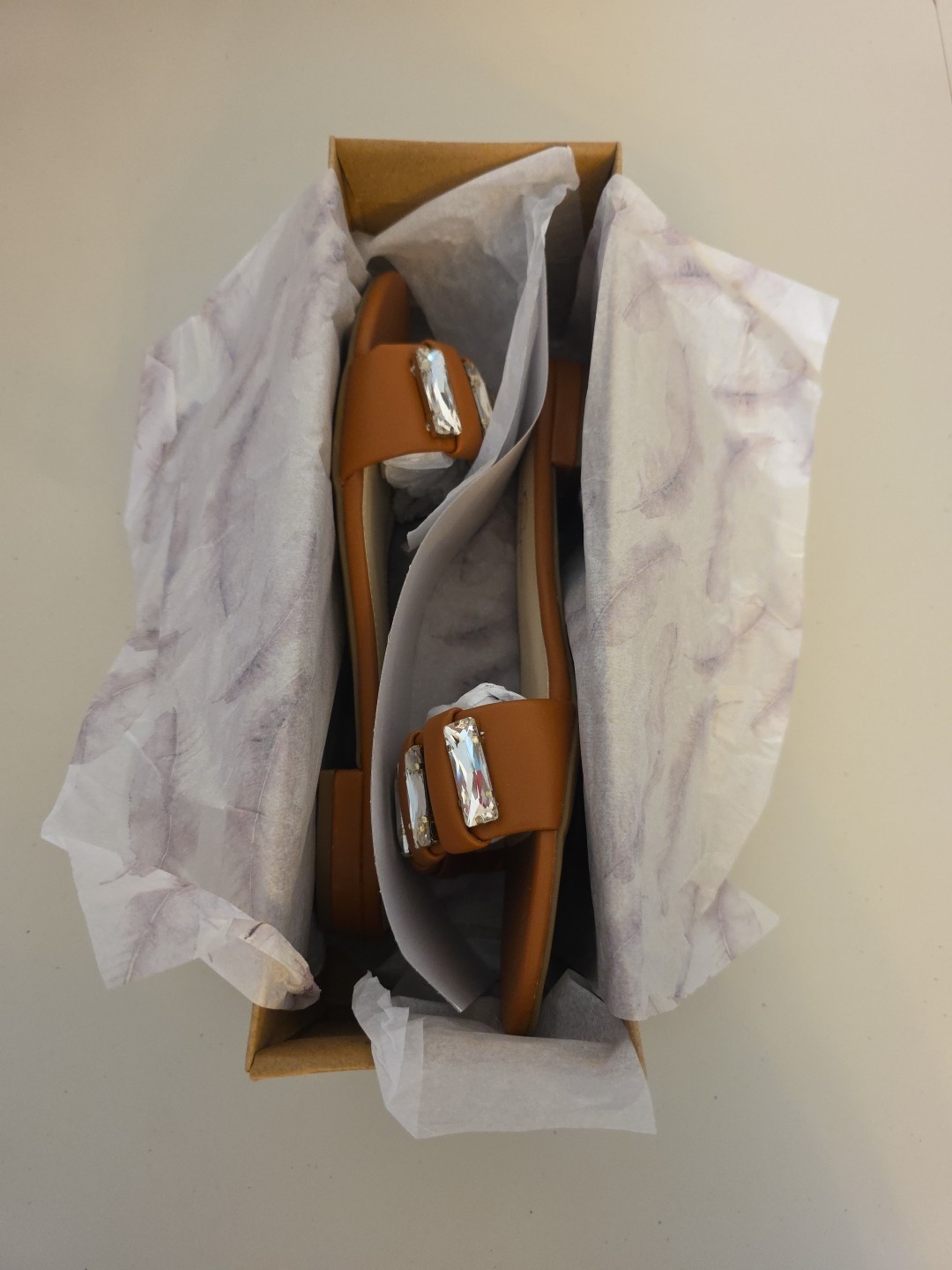 Jessica Simpson Amille Ginger Cookie Brown Italia Nappa Crystal Sandals – Size 8
