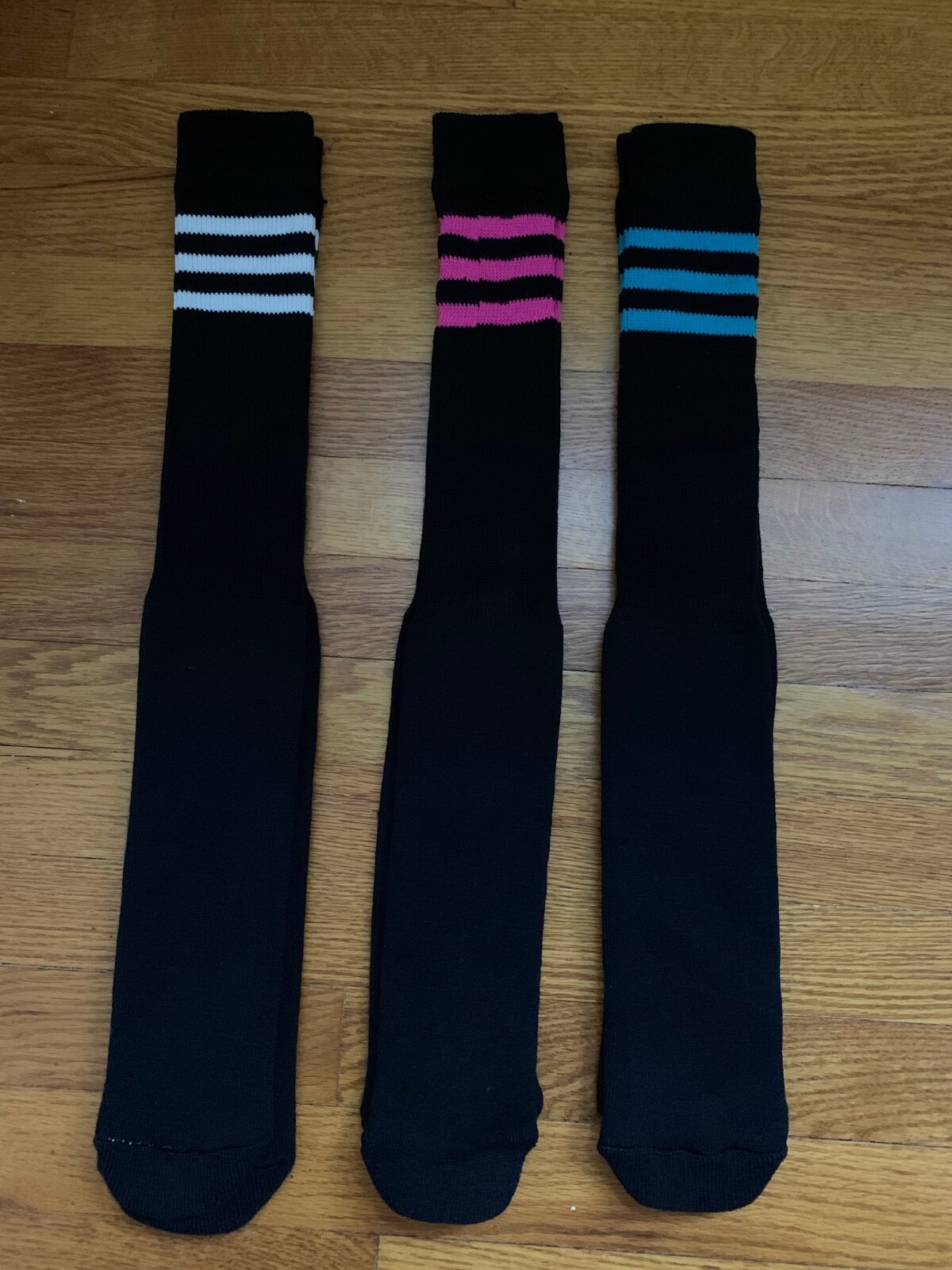 Retro Acrylic Tube Socks 3 Stripes 24″ Length Choice Stripe White, Pink, Blue