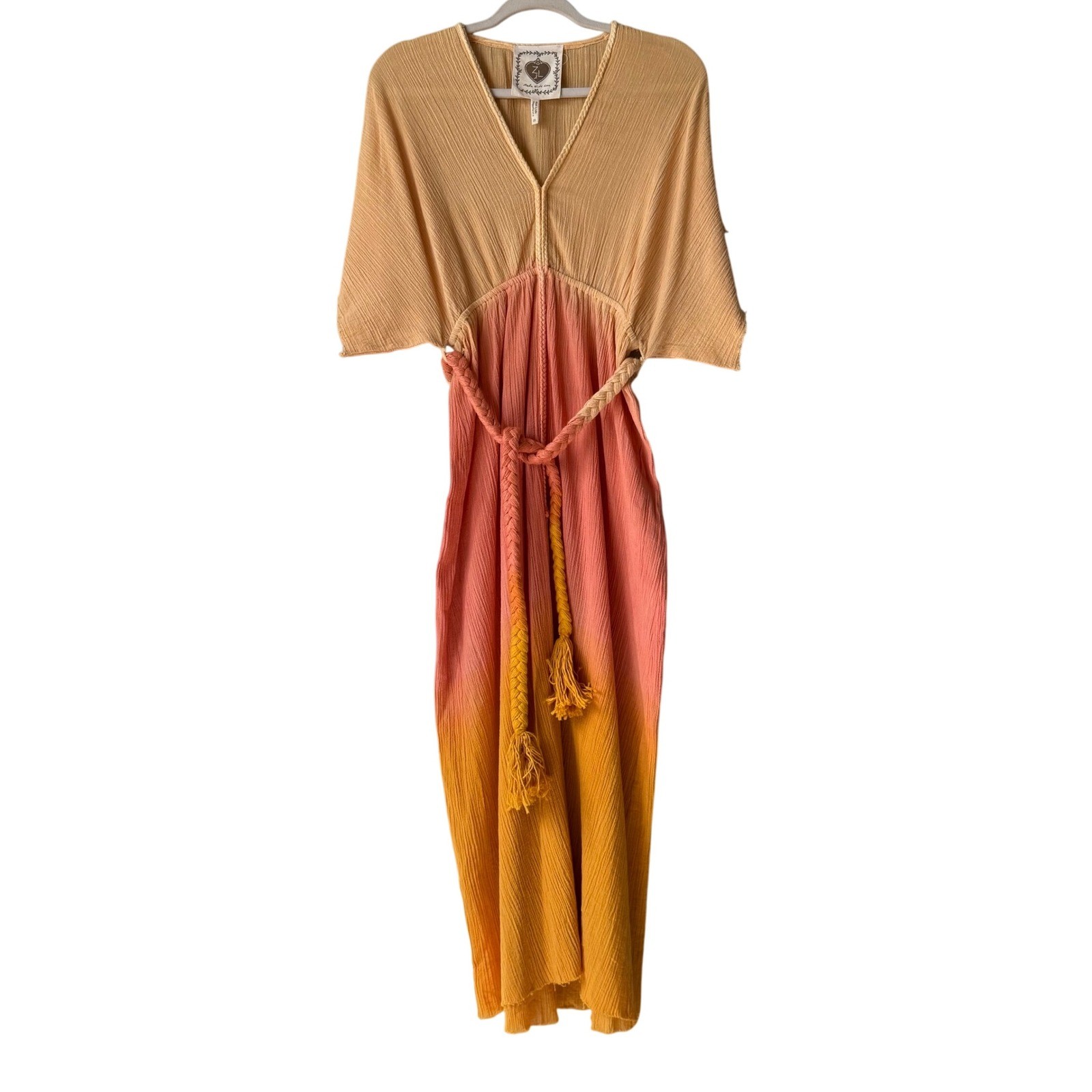 Z&L Europe Dip Dye Ombre Maxi Dress Boho Beach Resort Sunset Kaftan M