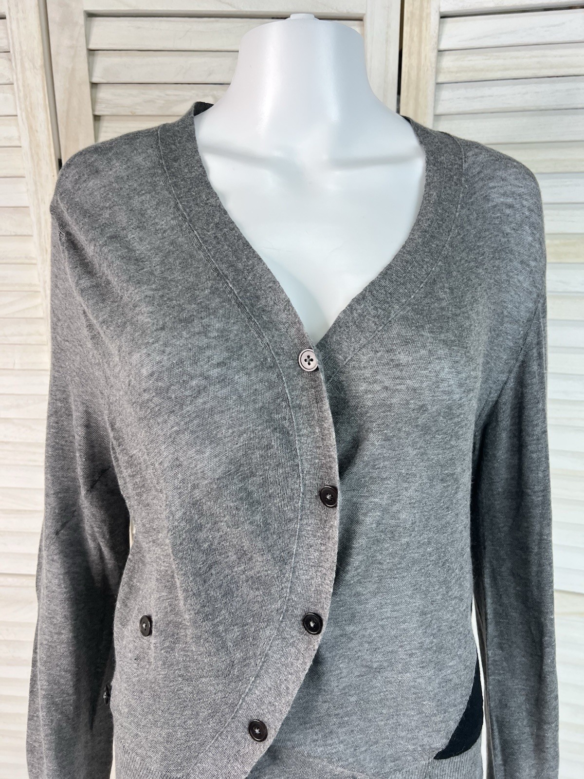 Ann Demeulemeester Sweater Cardigan Gray Black Asymmetrical Buttons Size 42