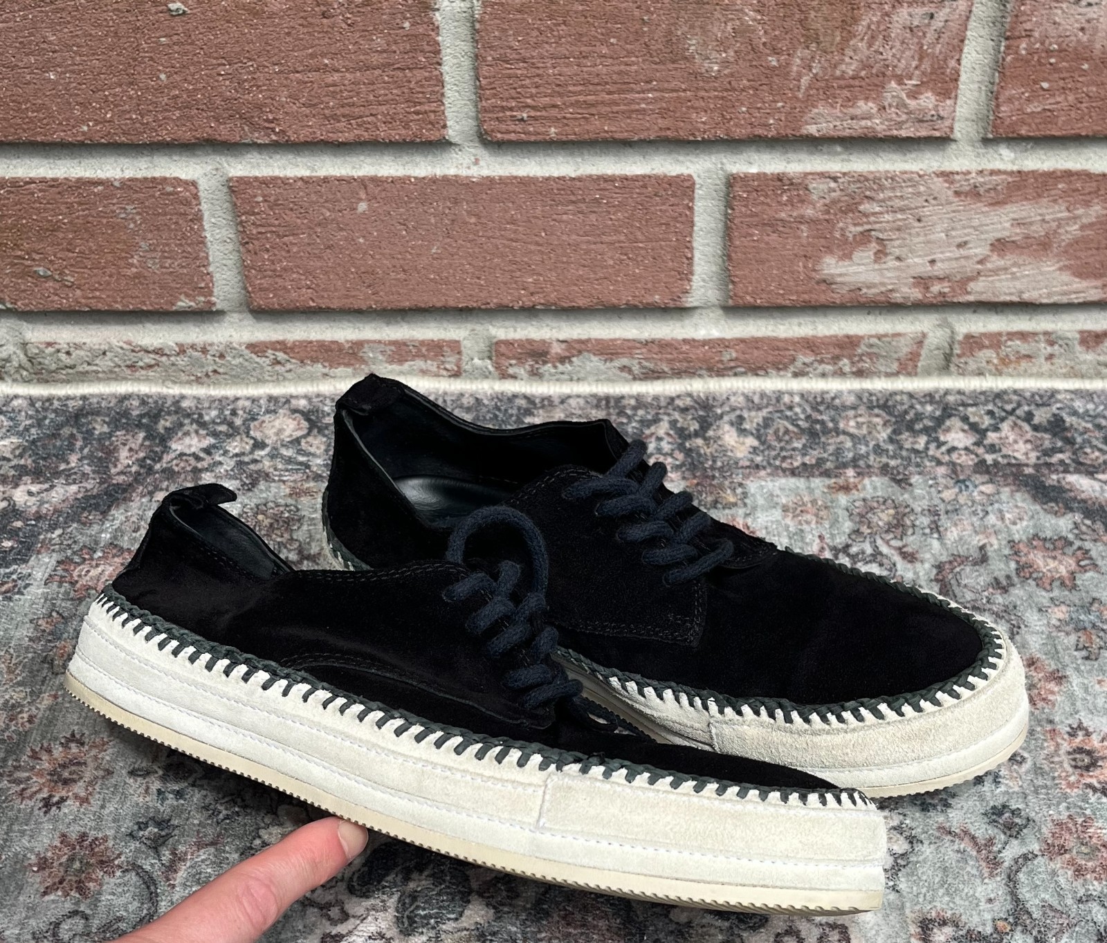 Ann Demeulemeester Black Suede Whipstitch Low Top Sneakers / Size EU 40 US Men 7