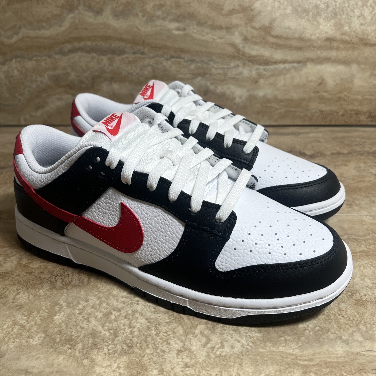 Nike Dunk Low Retro Red Swoosh Panda Black White Shoes Men’s Sizes 8-14