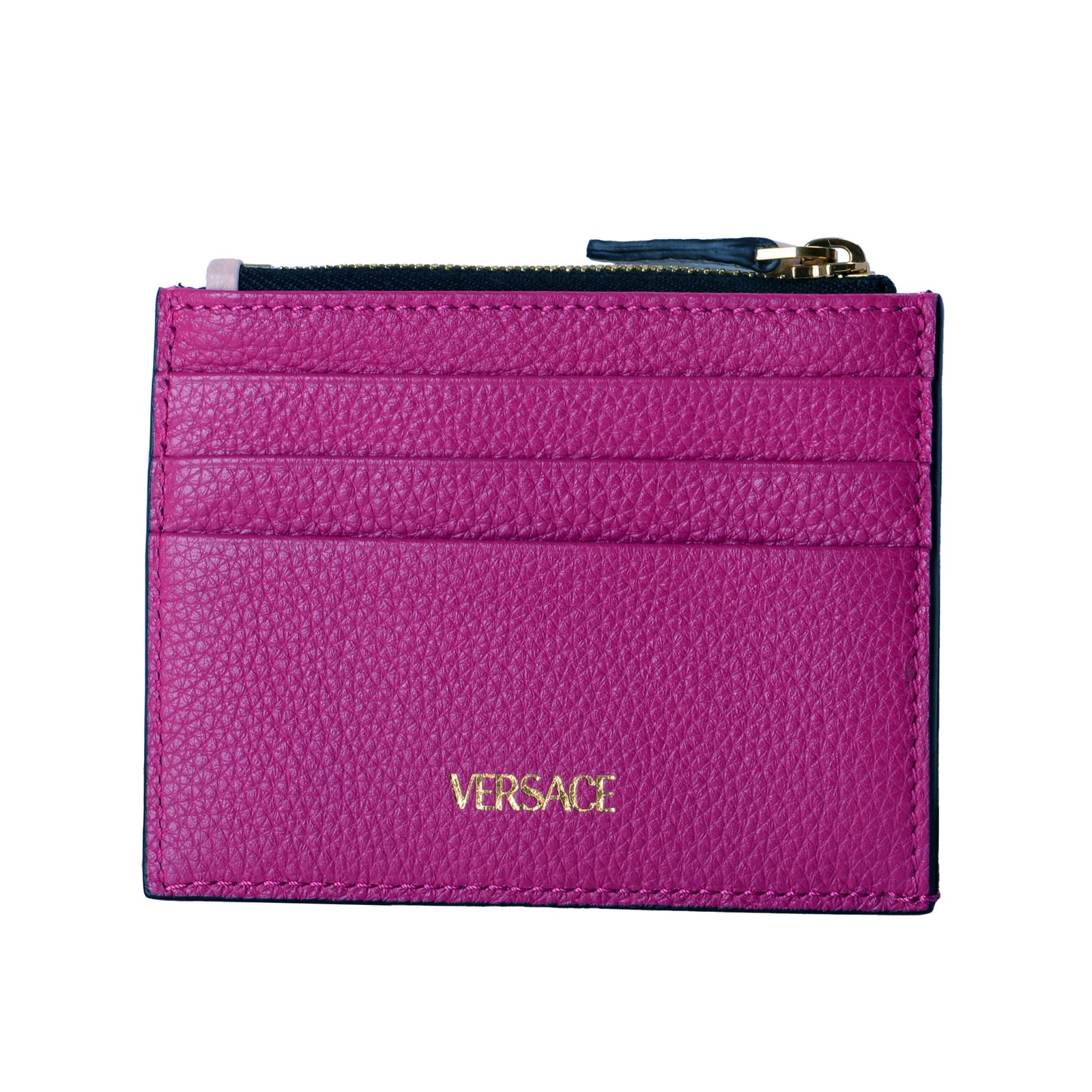 Versace Women’s Purple & Pink 100% Textured Leather V-Logo Card Case