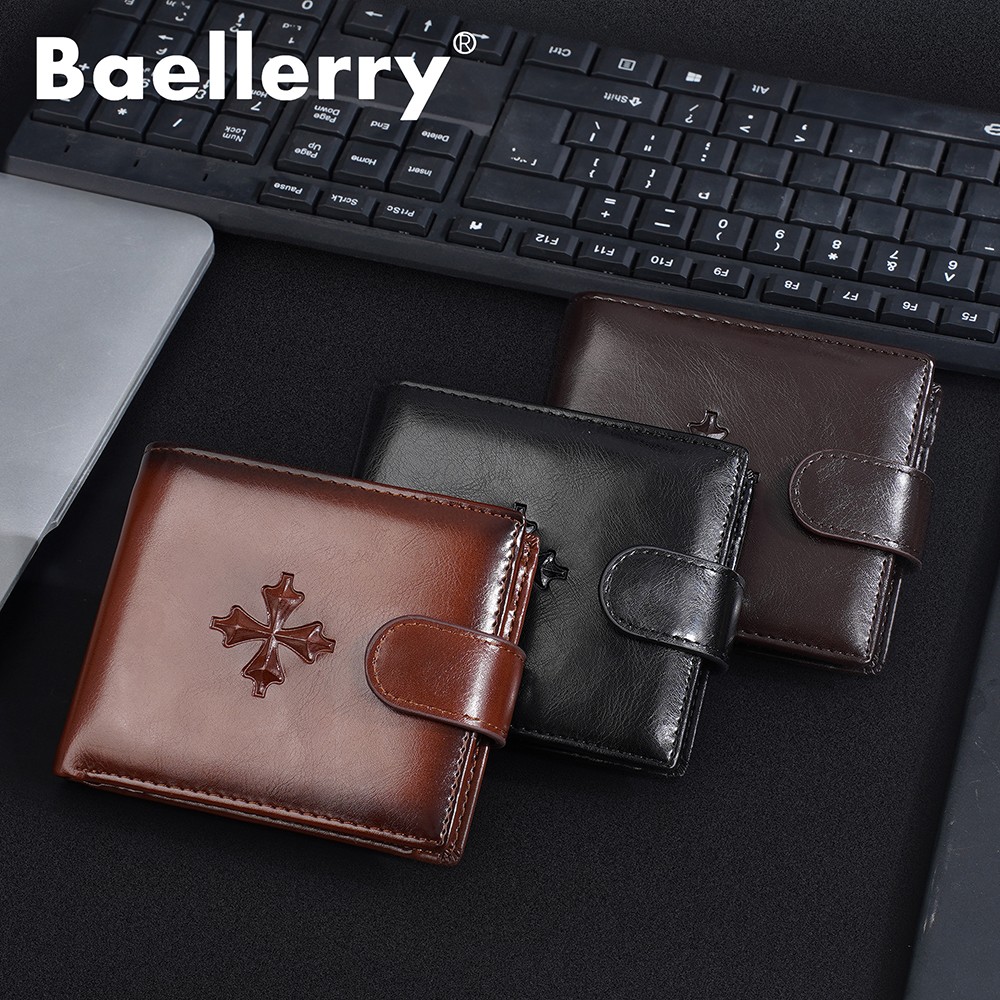 Men’s Leather Thin Business Card Case Wallet Folding Billfold Wallet Hasp Snap