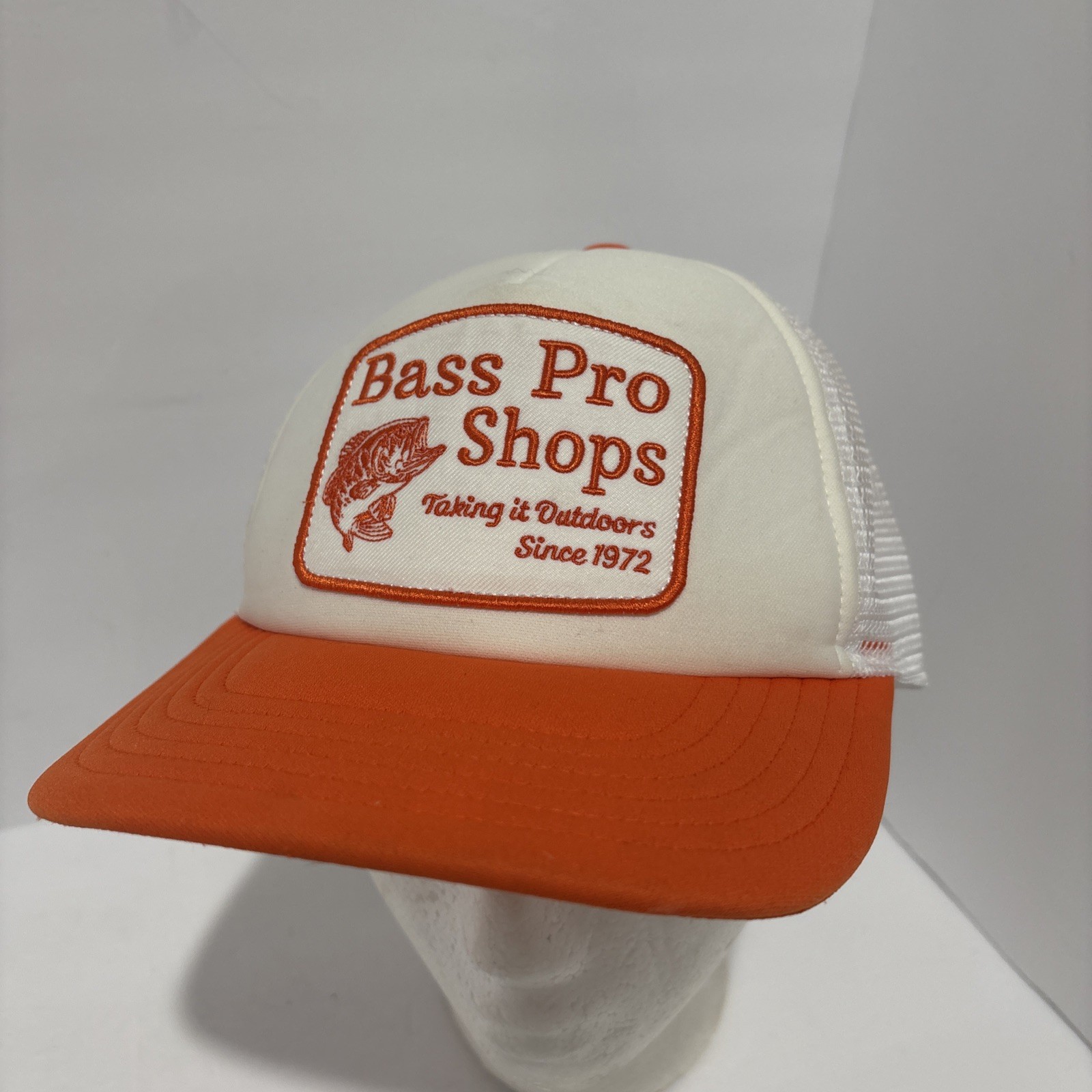 Bass Pro Shops Hat Orange White Mesh Snapback Trucker Fishing Cap