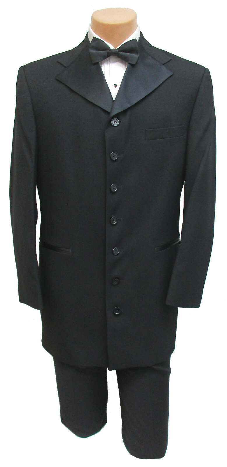 New Men’s Black Tuxedo Jacket Coat 7 Button Satin Lapel Formal Wedding Mason 40R
