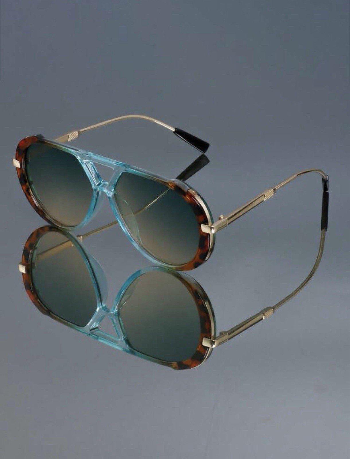 Oversized Tortoise Sunglasses Women Double Beam Metal Frame UV400