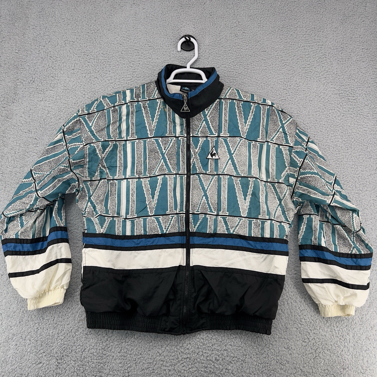 VTG Le Coq Sportif Jacket Mens M Multicolor Full Zip Lined Windbreaker 90s