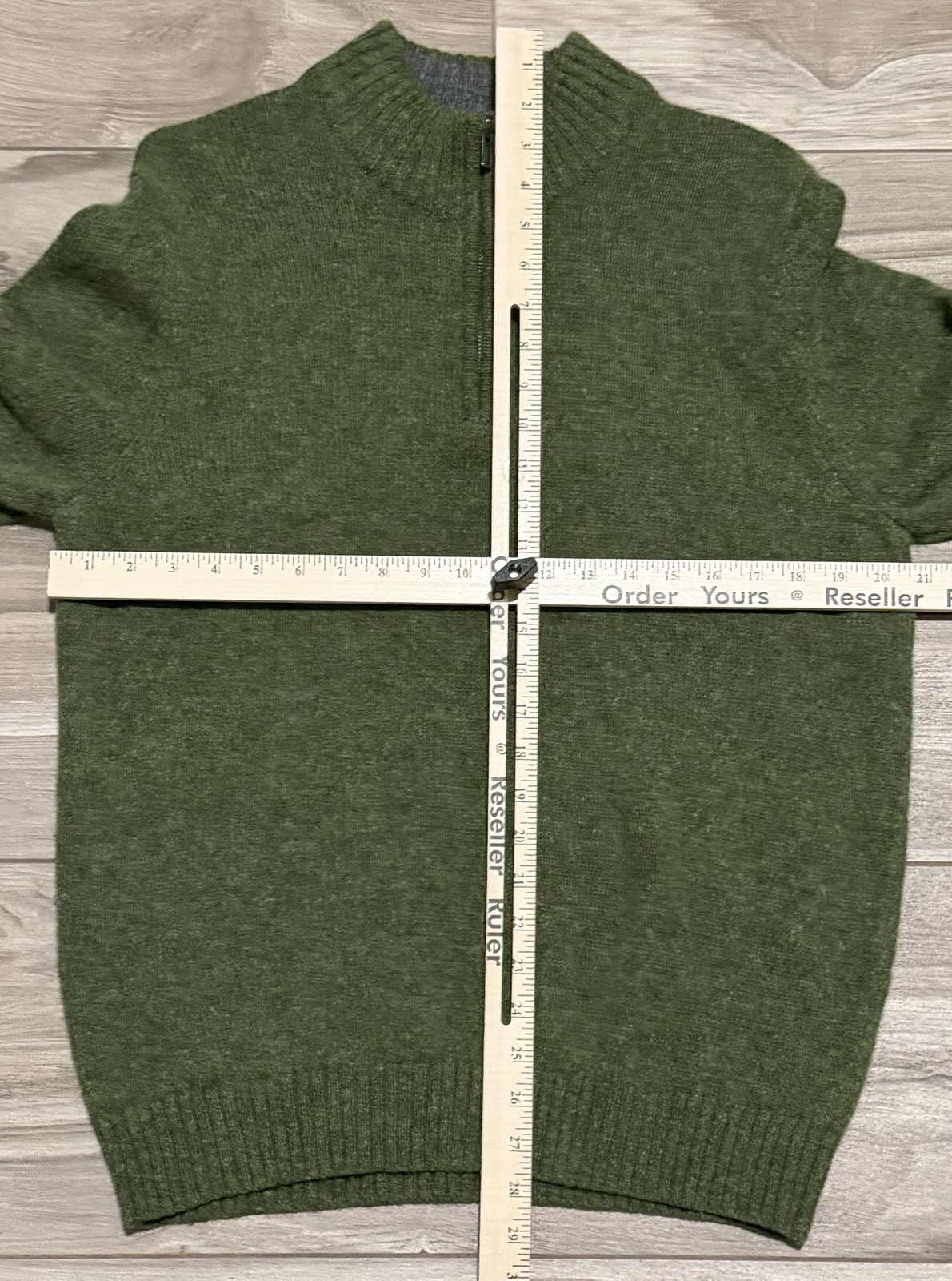 Size M – LL Bean Shetland Wool 1/4 Zip Ragg Sweater Elbow Patches Green #285327