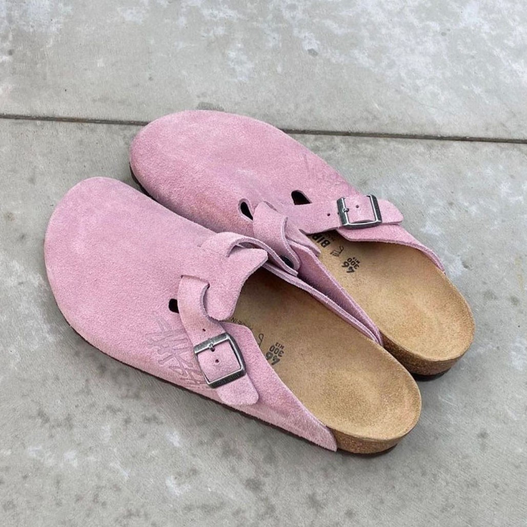 Birkenstock Boston x Stussy Suede Leather Women Dusty Pink Clog Shoes EU 37-41