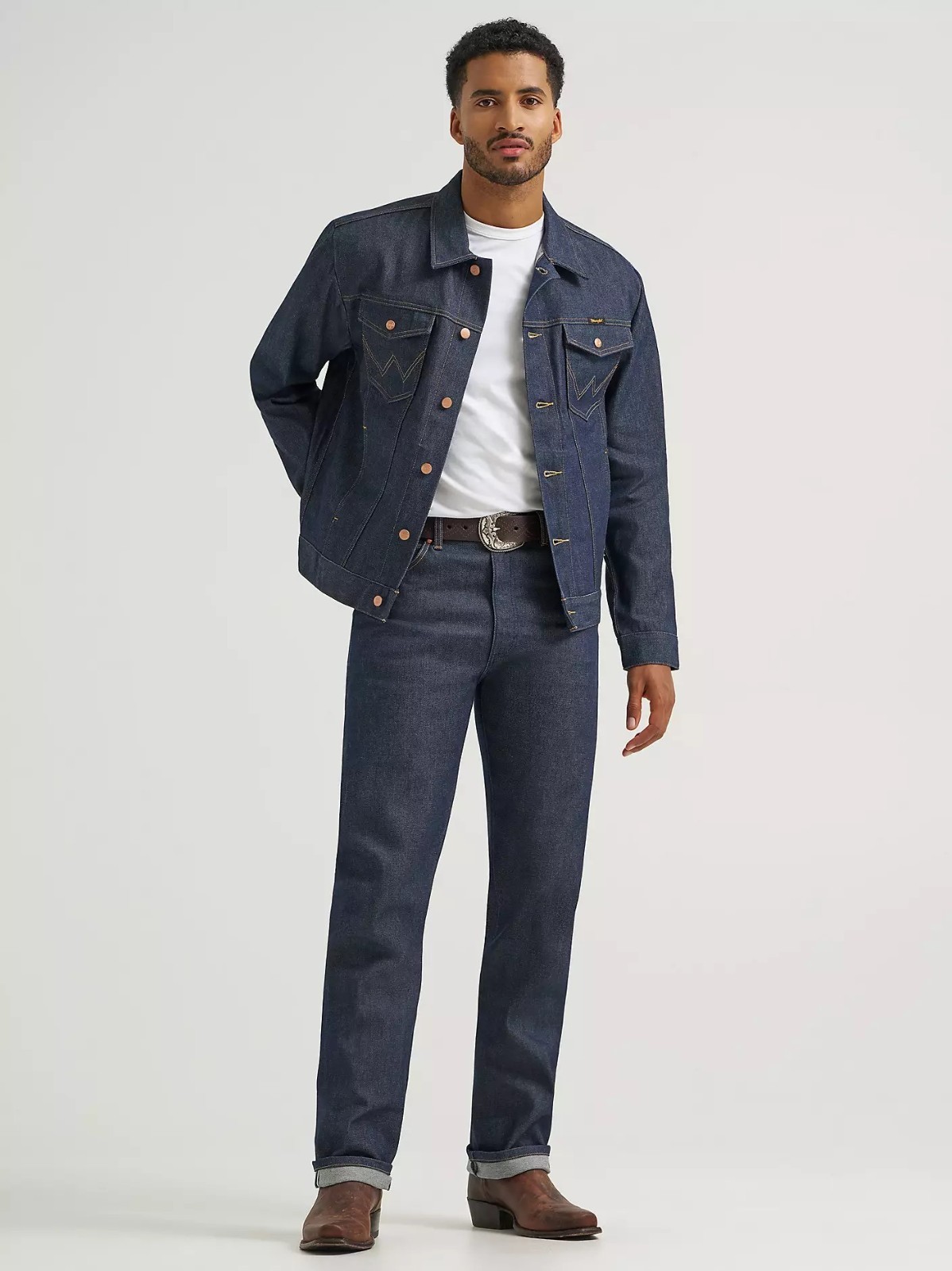 Wrangler Men’s Selvedge Denim Jacket Cowboy Cut Raw Indigo 14.75 oz 100% Cotton