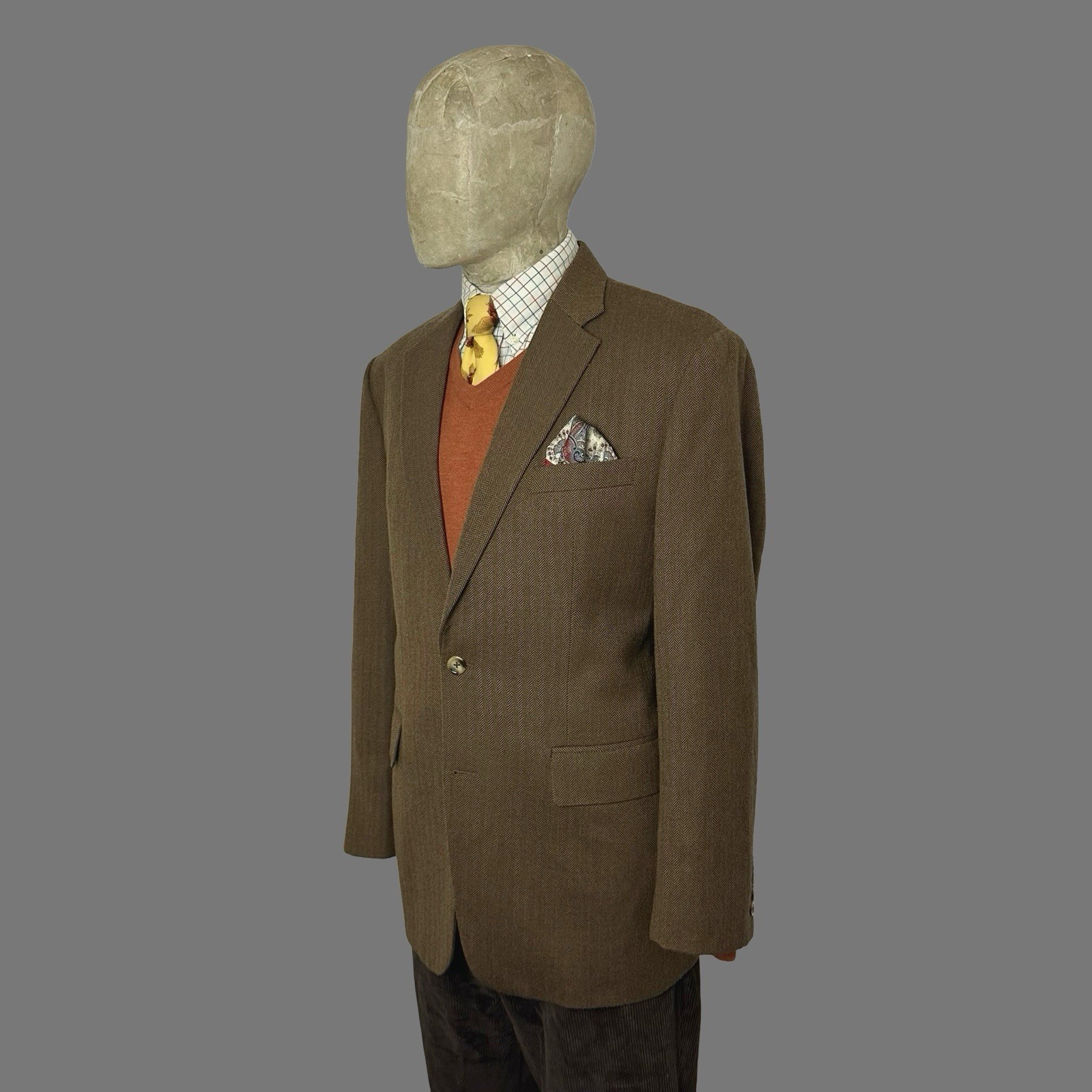 Bespoke Tweed Sport Coat 42R Brown Herringbone Ash Tailor Wool Jacket Tailored
