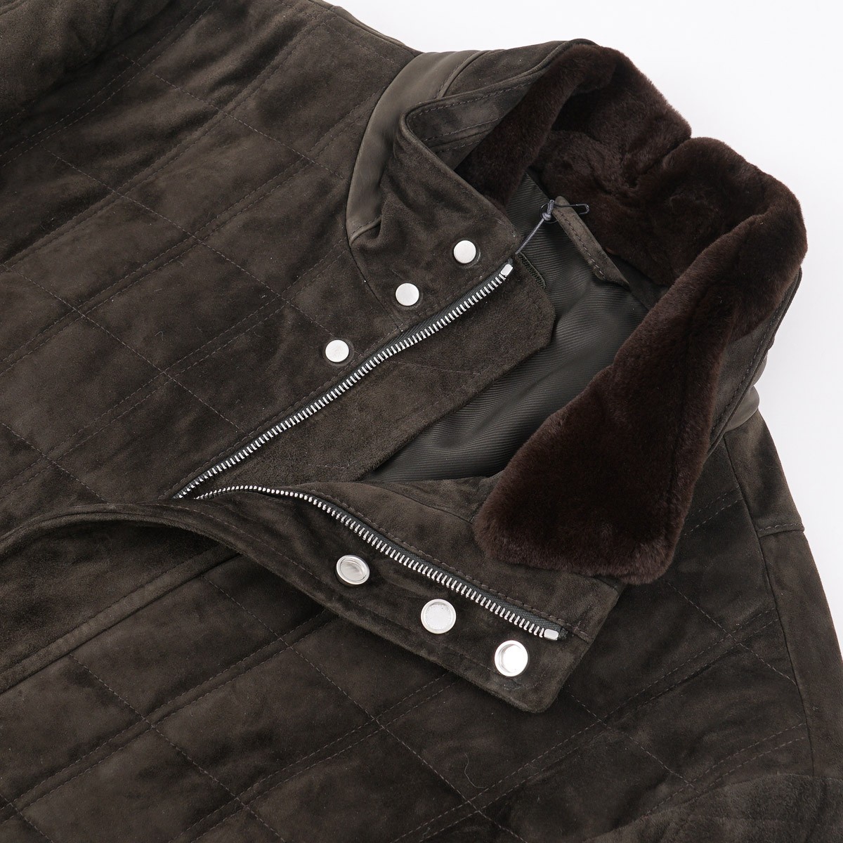 Brett Johnson Quilted Calf Suede Leather Mink Collar Field Jacket XXL (Eu 56)