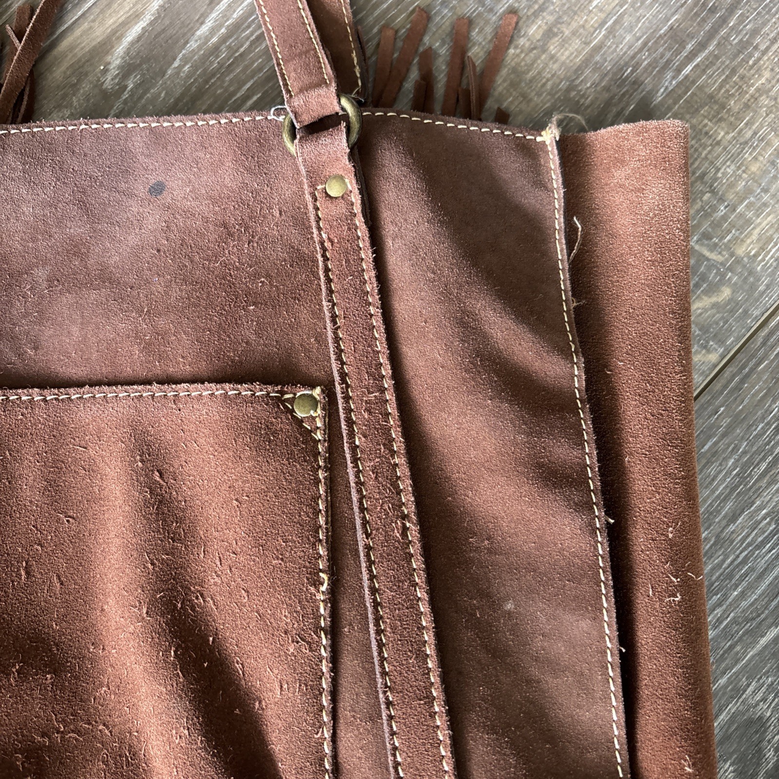 Patricia Nash Leather & Cowhide Print Mwith Leather Fringe Tote Purse – See Pics