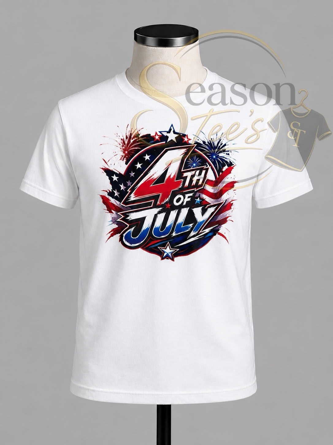 Season Tees White Cotton 4th of July USA Patriotic Graphic Print T-Shirt L
