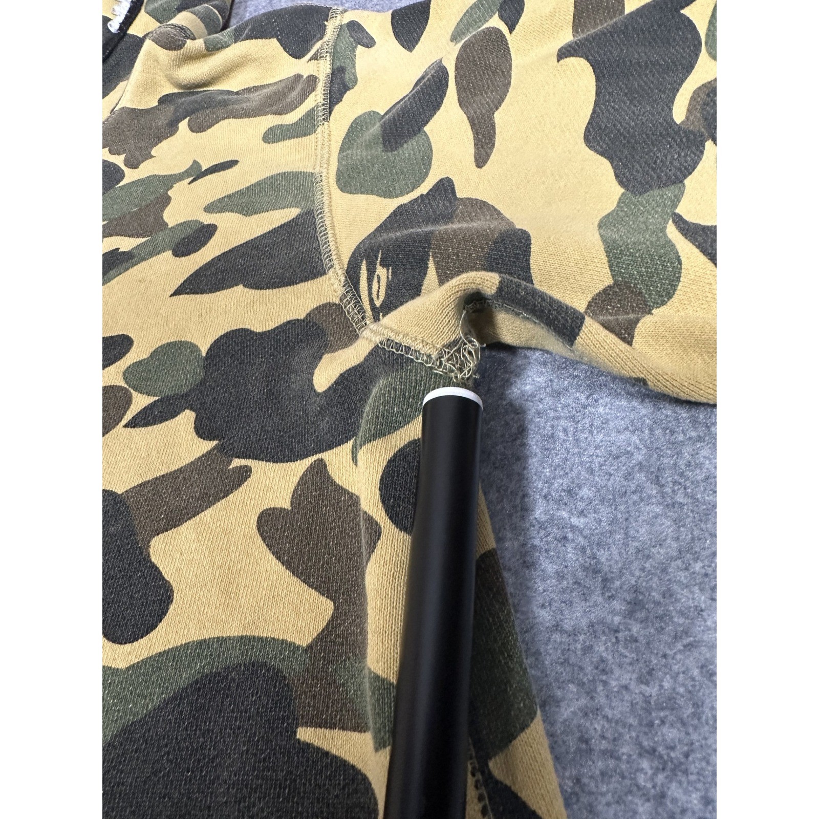 A Bathing Ape Shark Full-Zip Hoodie Medium Yellow Camo Cotton Frayed Hem