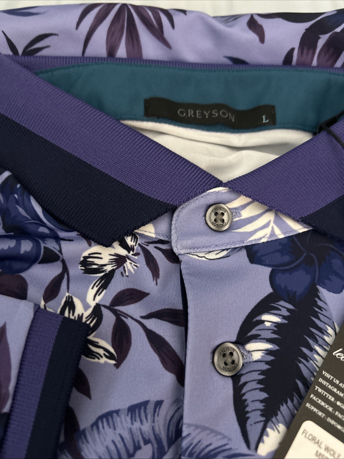NWT Greyson Floral Wolf Jungle Golf Polo Shirt Arctic Men’s Sz Large Color: IZ