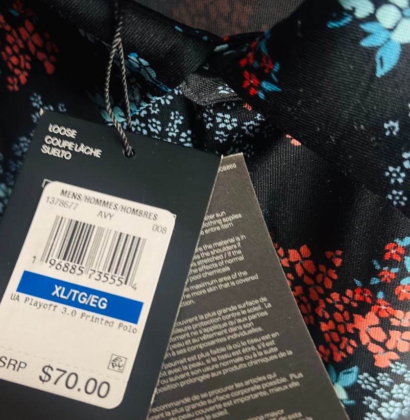 NWT Under Armour Playoff Polo Shirt Mens XL Floral Leaf Golf Black Blue Coral