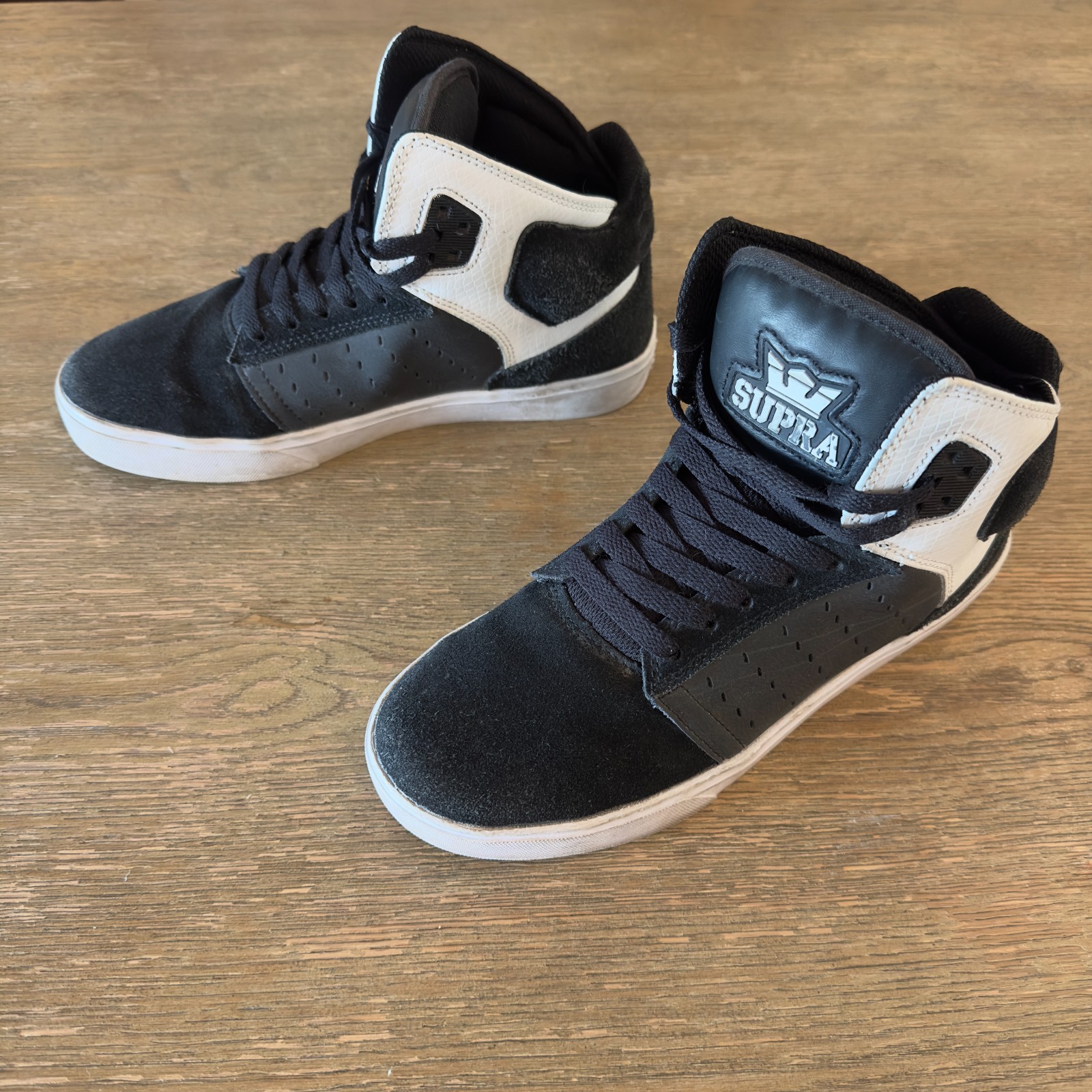 SUPRA Atom High-Top Black Suede & Leather Skate Sneakers-Black/White-Men’s 7.5