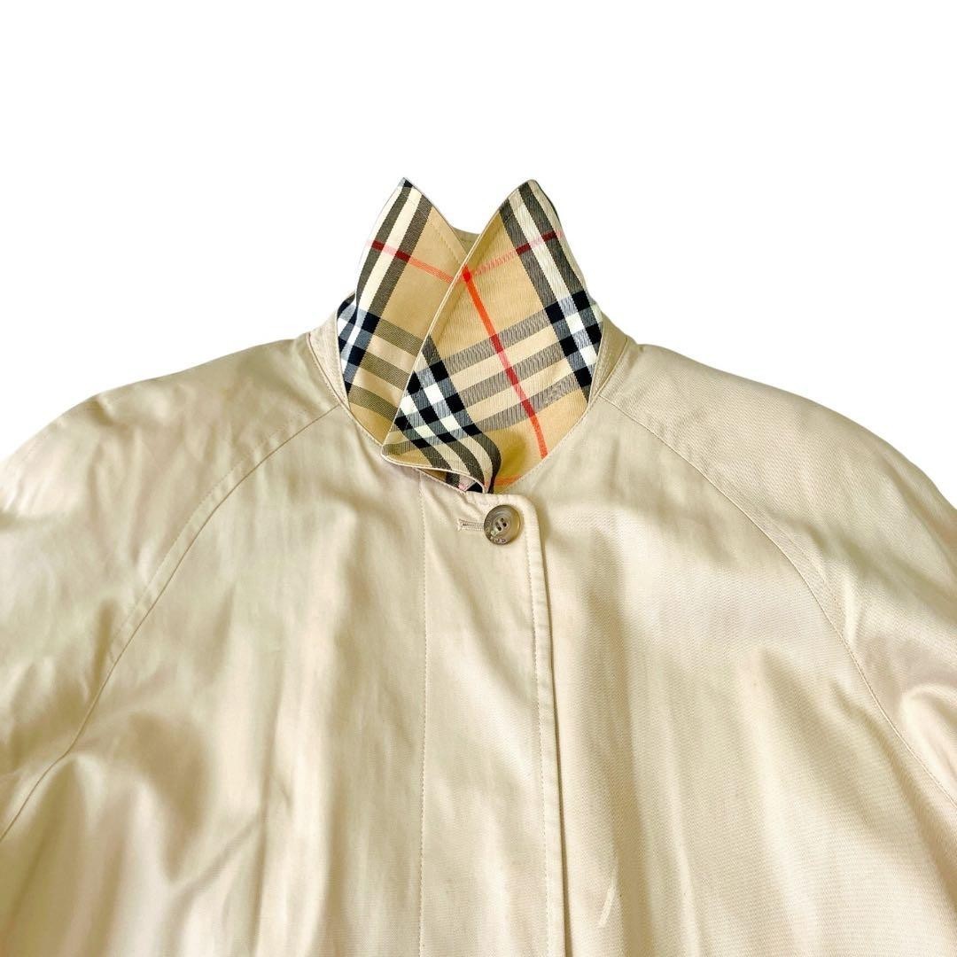 Burberrys Trench Coat Balmacaan Nova Check Beige Liner Size 7AR S M Cotton VTG