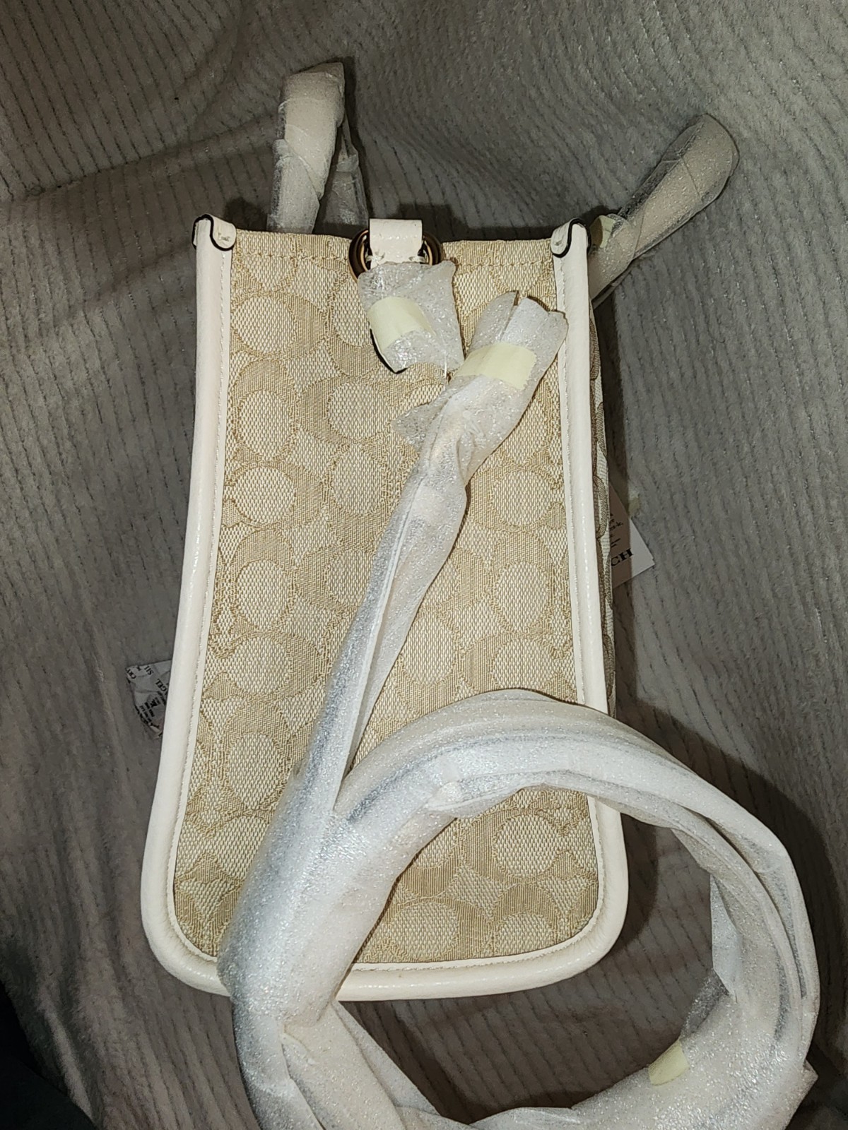 Coach Dempsey Carryall (Style No. C8448)Beige/White Detachable Strap Gold Hrdwre