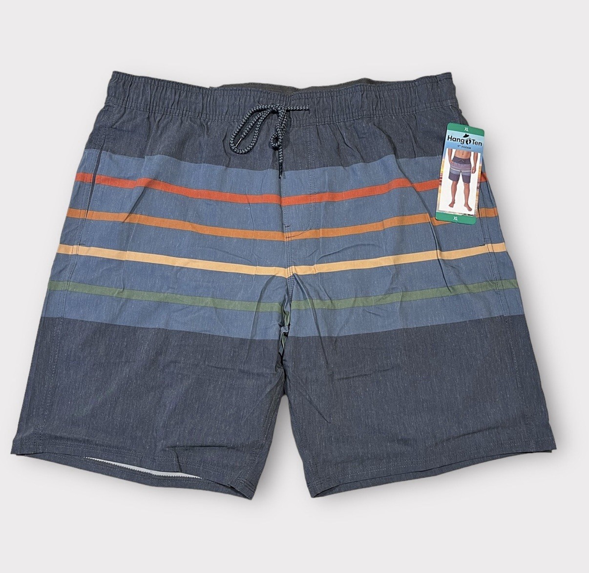 Hang Ten Men’s Swim Trunks XL 9” Inseam Blue Striped Lined Board Shorts