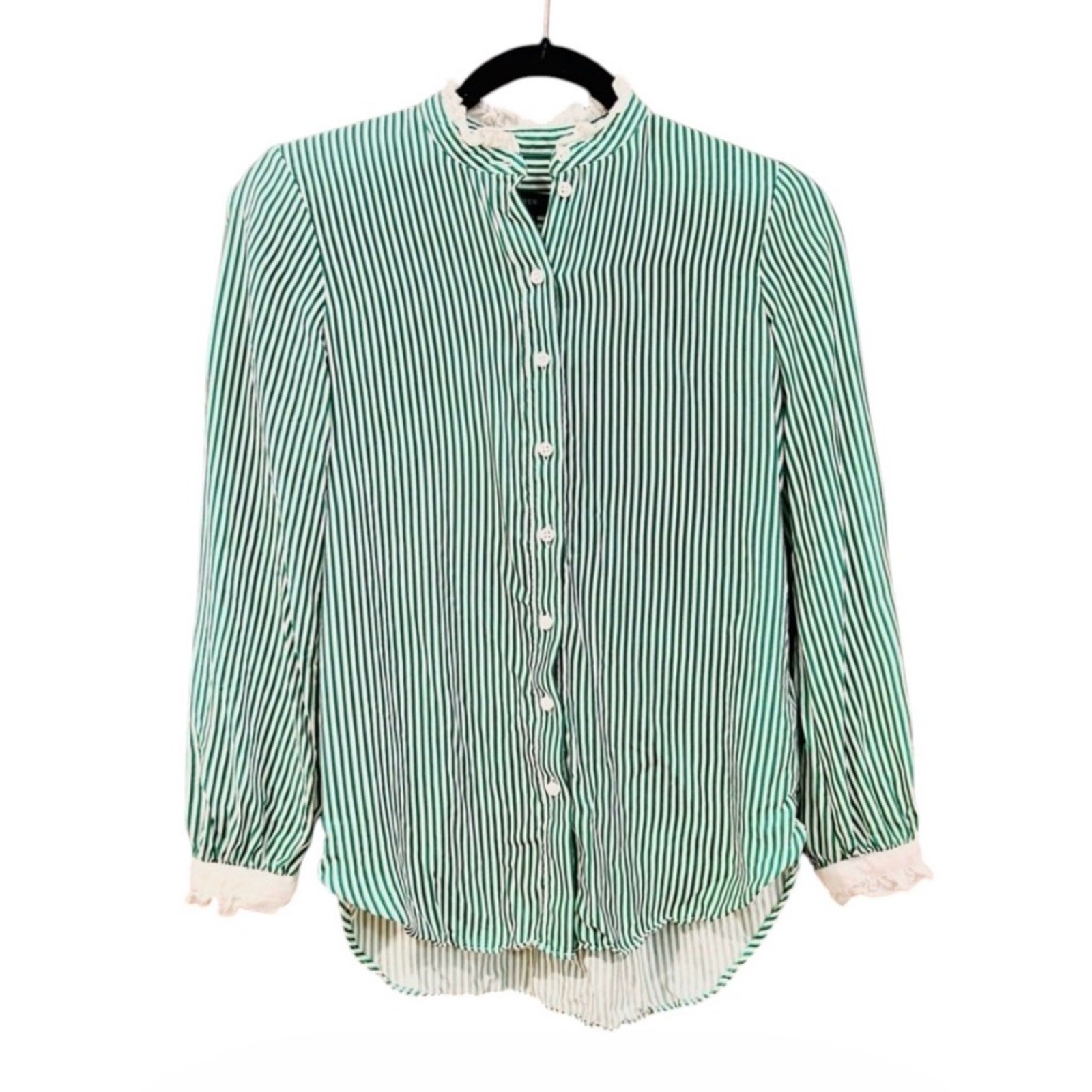J.Crew cupro-blend ruffle-trim shirt in stripe button down Cottage Minimalist