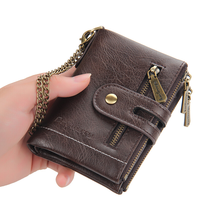 Mens Chain Wallet Genuine Leather RFID Biker Trucker Zip Bifold with Coin Pocket