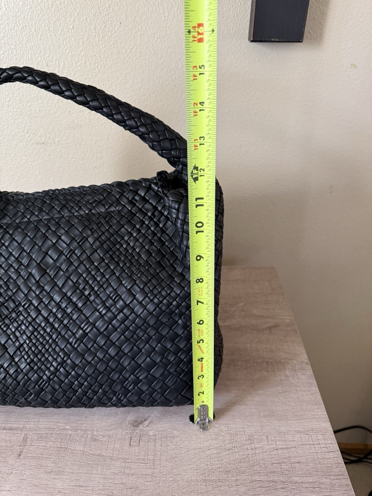 Falor Italy Black Woven Leather Shoulder Bag Hobo RARE Magnetic Closure NWT