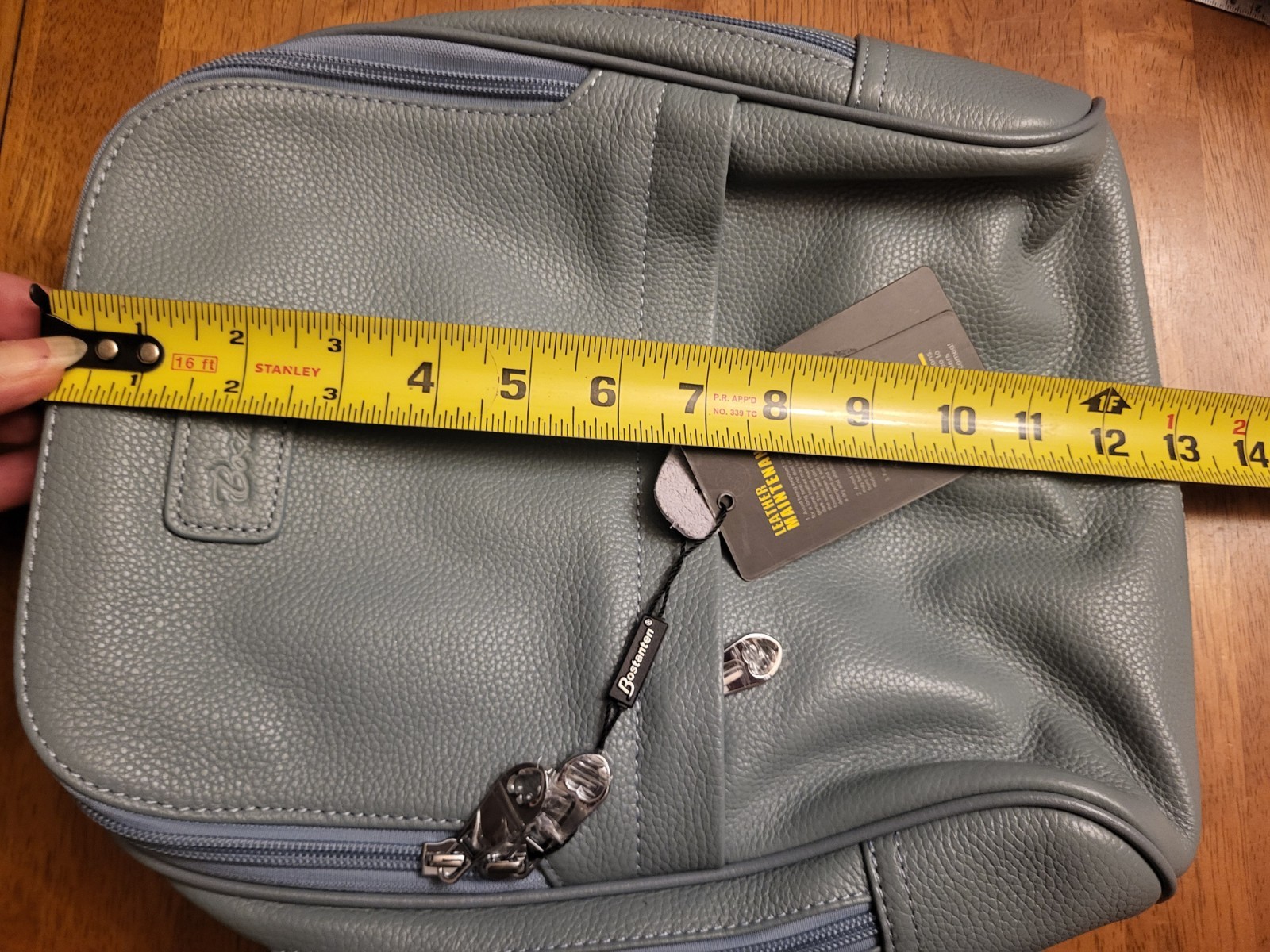 NWT BOSTANTEN Slate Blue Pebbled Leather Backpack 13 x 11 Inches