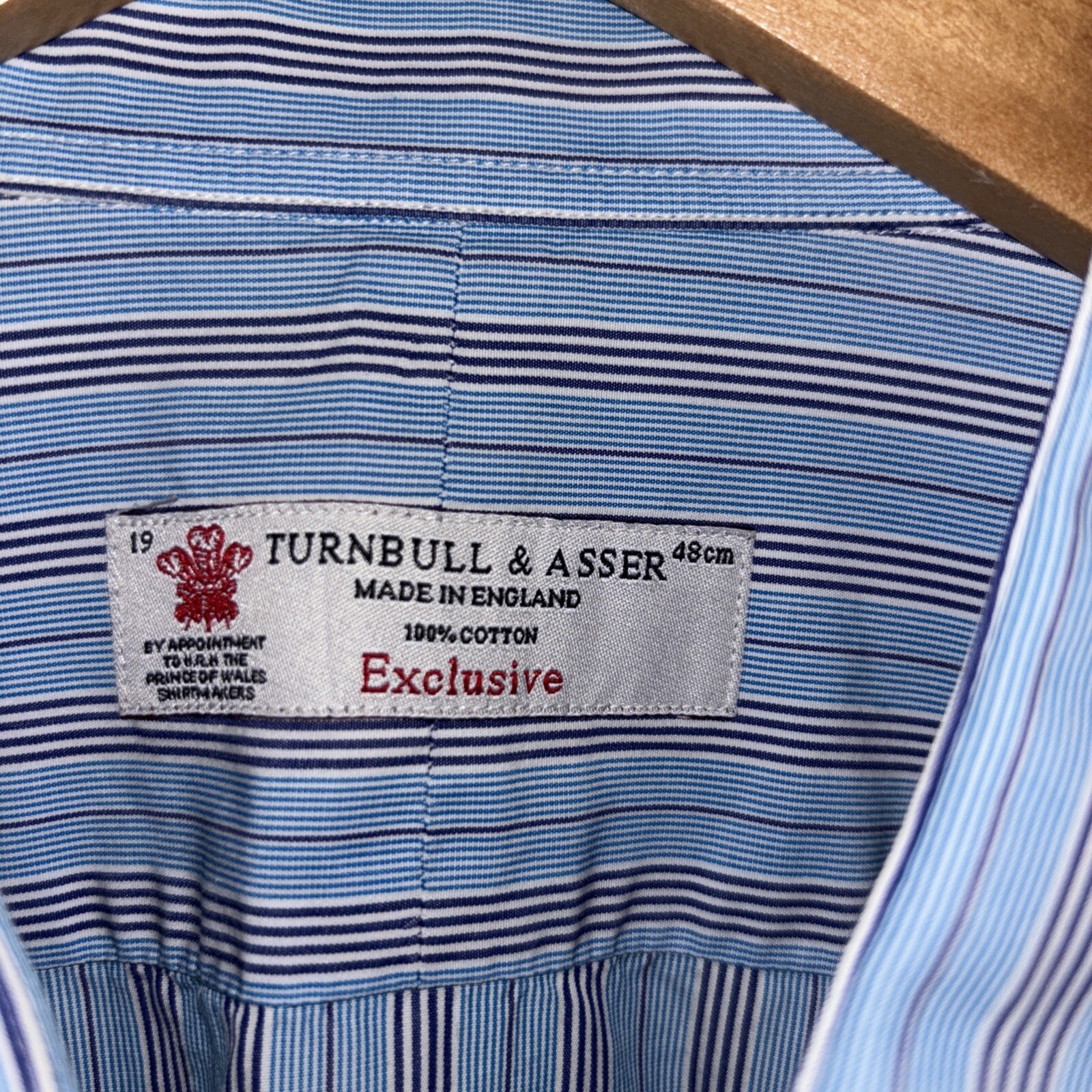 Turnbull & Asser Shirt Classic Blue White Stripe Double Cuff Cotton 19” 48cm