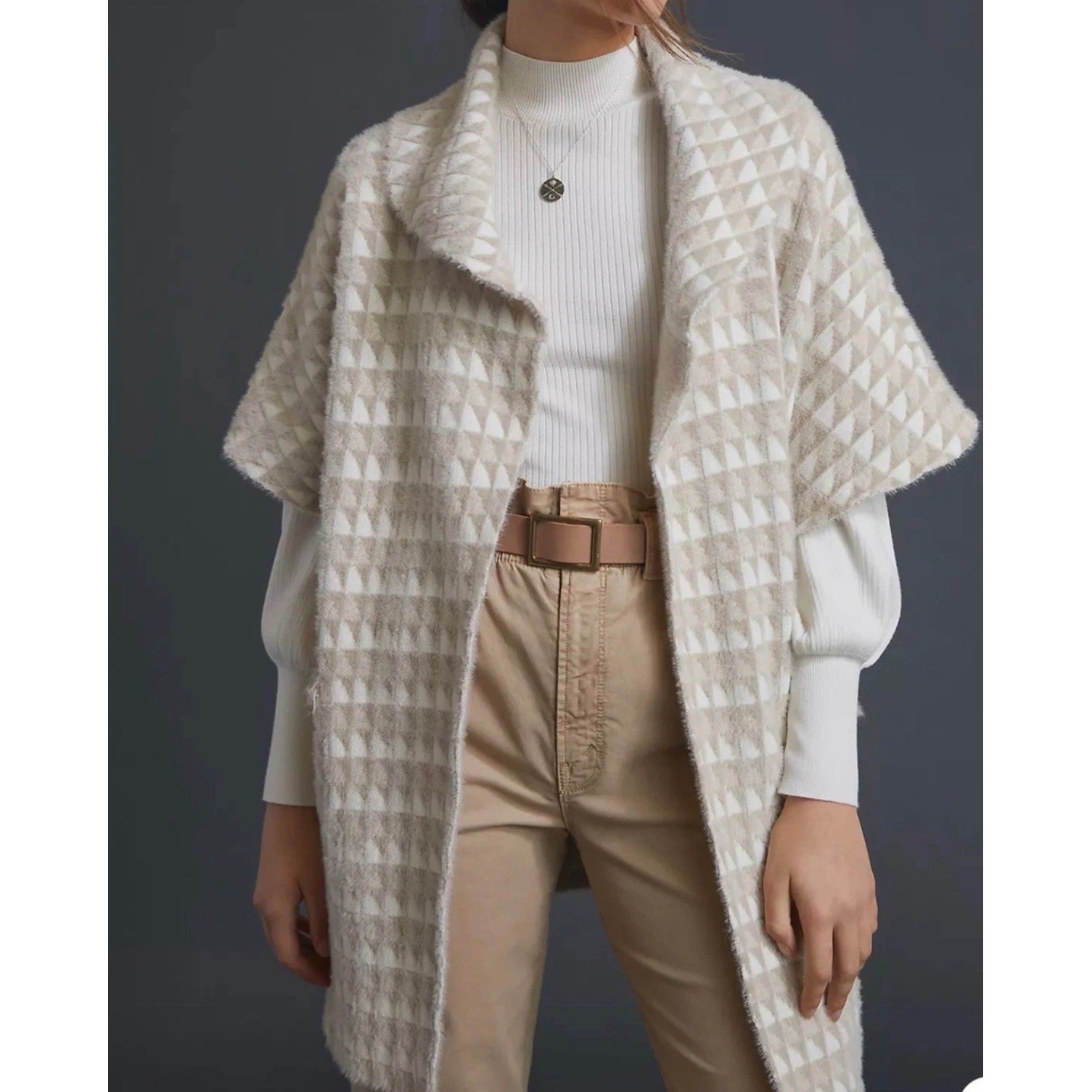 Anthropologie Poncho Cardigan Women One Size Tan Excellent Geometric Boho Cozy