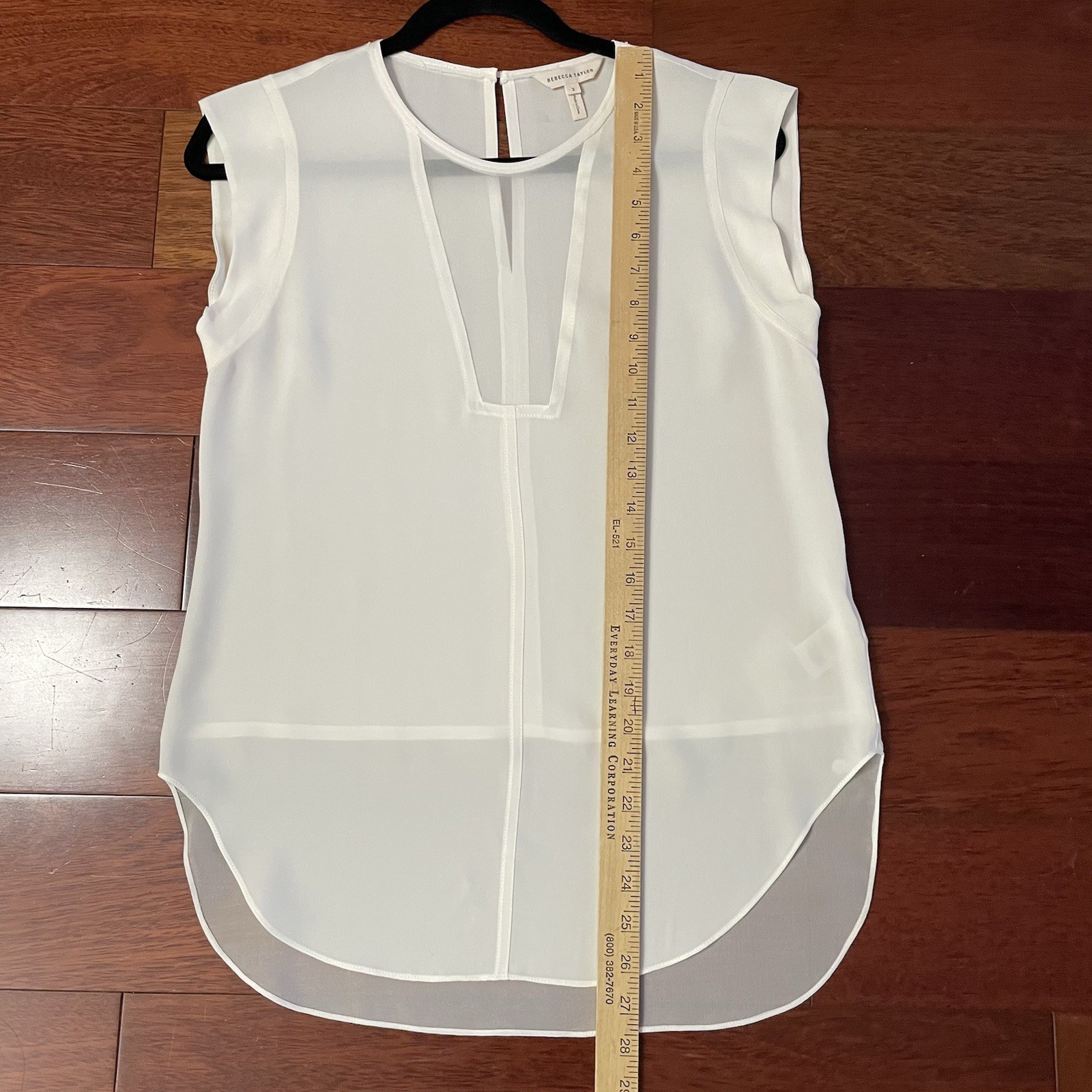 Rebecca Taylor Charlie Sheer Panel 100% Silk Top Blouse Ivory Sz 2 NWOT B23