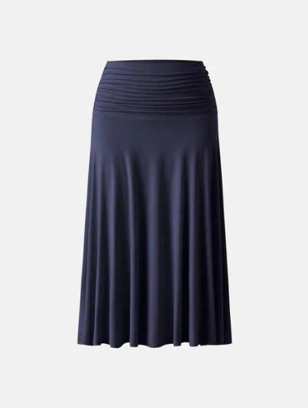 NEW OGL Flowy Side Ruched A-line Midi Skirt, Midnight Navy