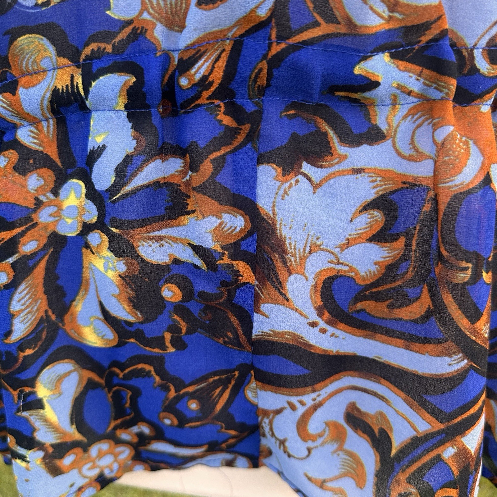 Y2K Alberto Makali Caftan Tunic Top L Oversized Boho Resort Blue Gold