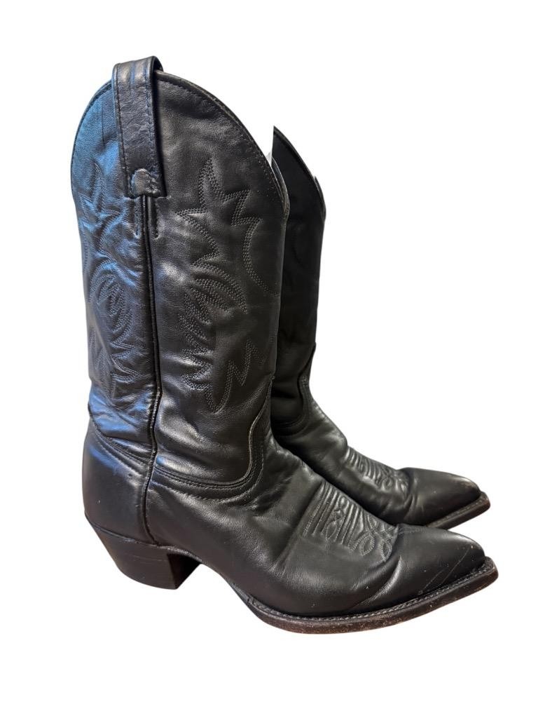 Vintage J Chisholm Black Leather Cowboy Boot Women size 6.5