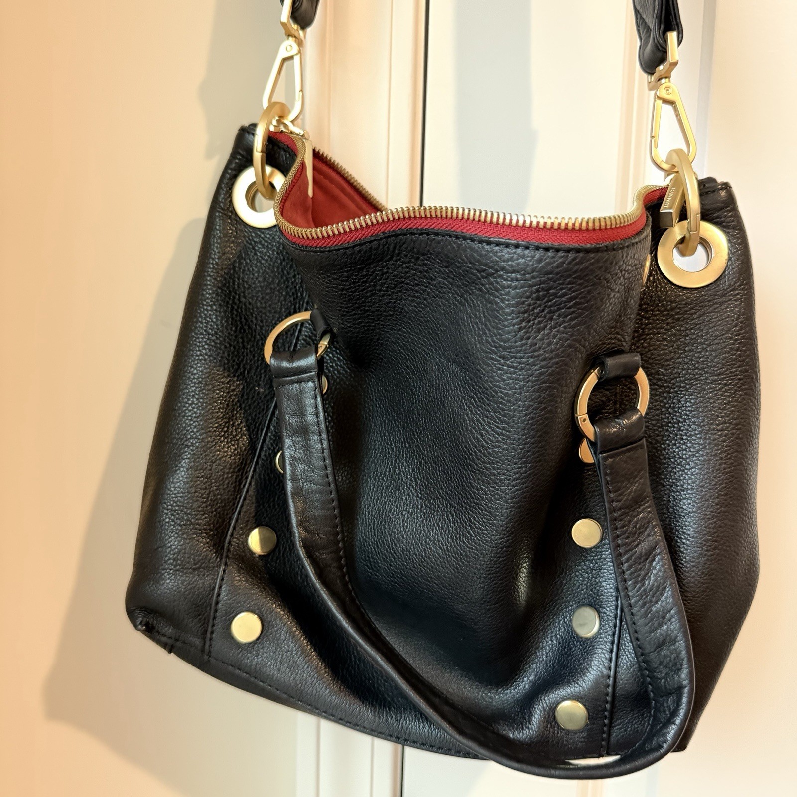 Hammitt Daniel Black Medium Satchel With Gold Studs & Detachable Crossbody Strap