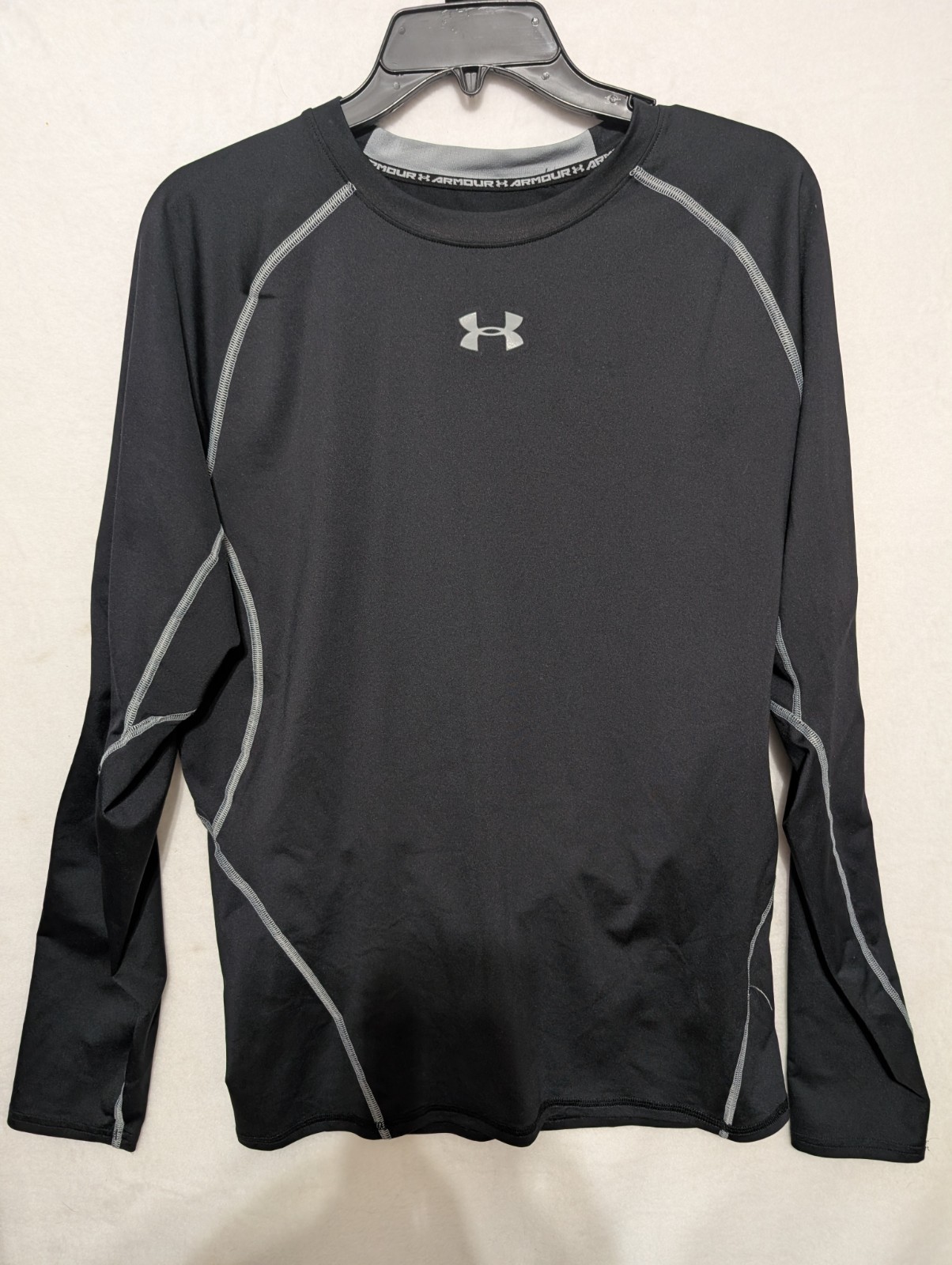 Mens Black Under Armour HeatGear Compression Shirt Long Sleeve Crew Neck Size M